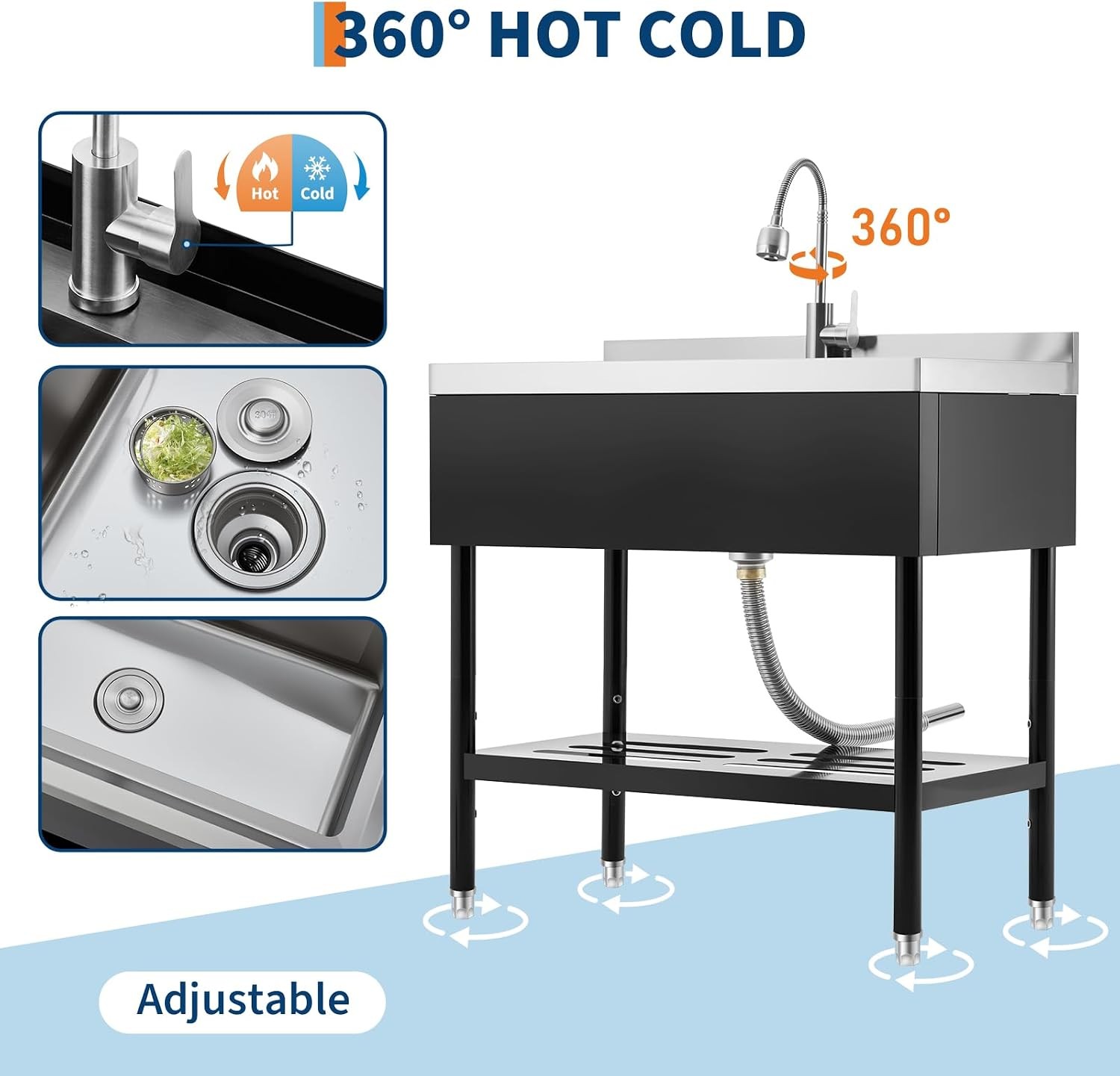 36 Inch Single Bowl Utility Kitchen Sink Stainless Steel Commercial Laundry Sink