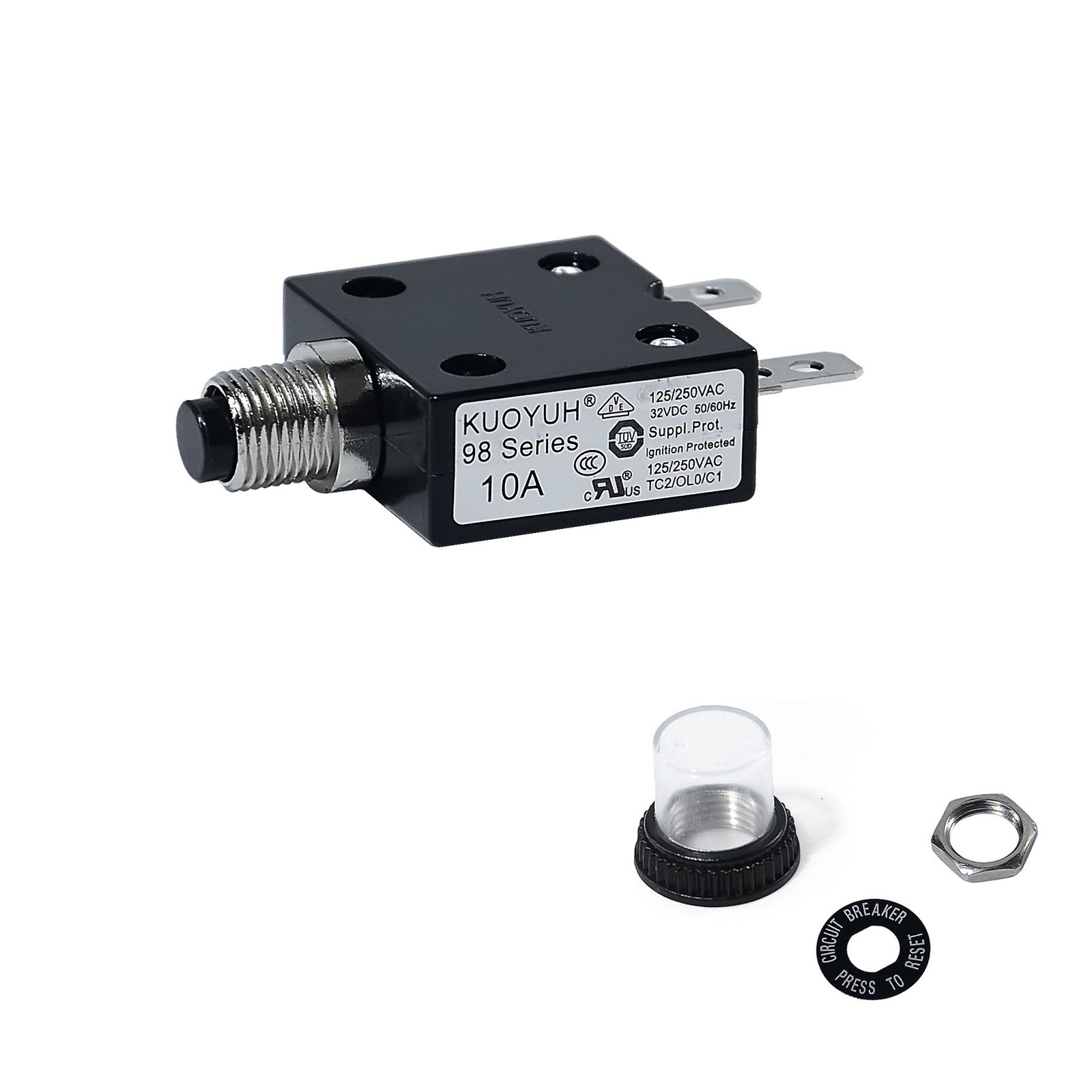 Universal 10 Amp Push Button Thermal Circuit Breaker 12-50V DC 125-250V Volt