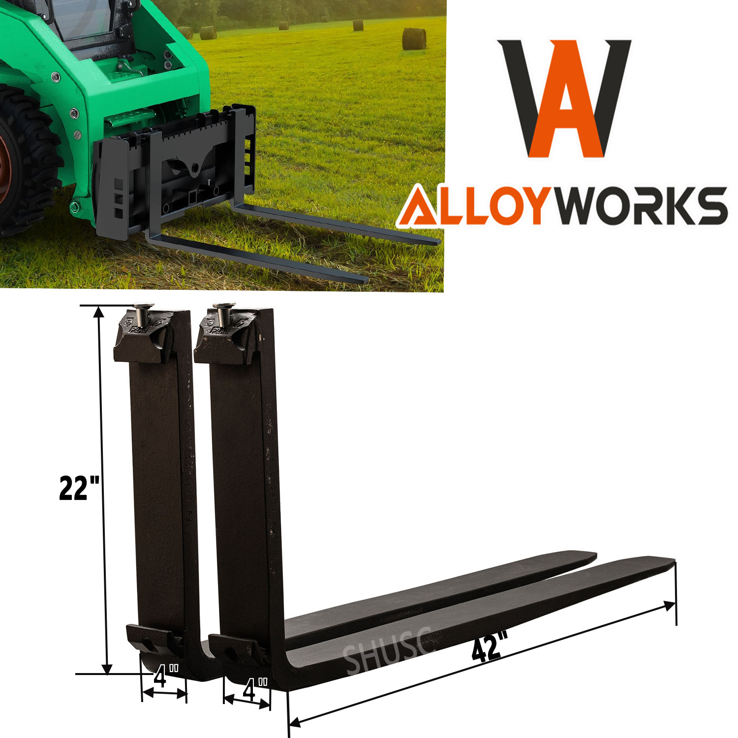 2x 2500lbs 42″ Pallet Fork Blades Forklift Blades Fits Skid Tractors Loaders NEW