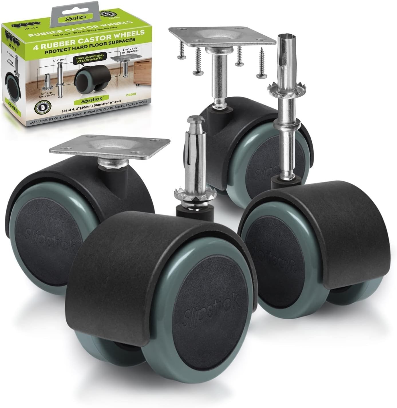 2 Inch Rubber Furniture Casters – Versatile Set of 4 for Everyday Use