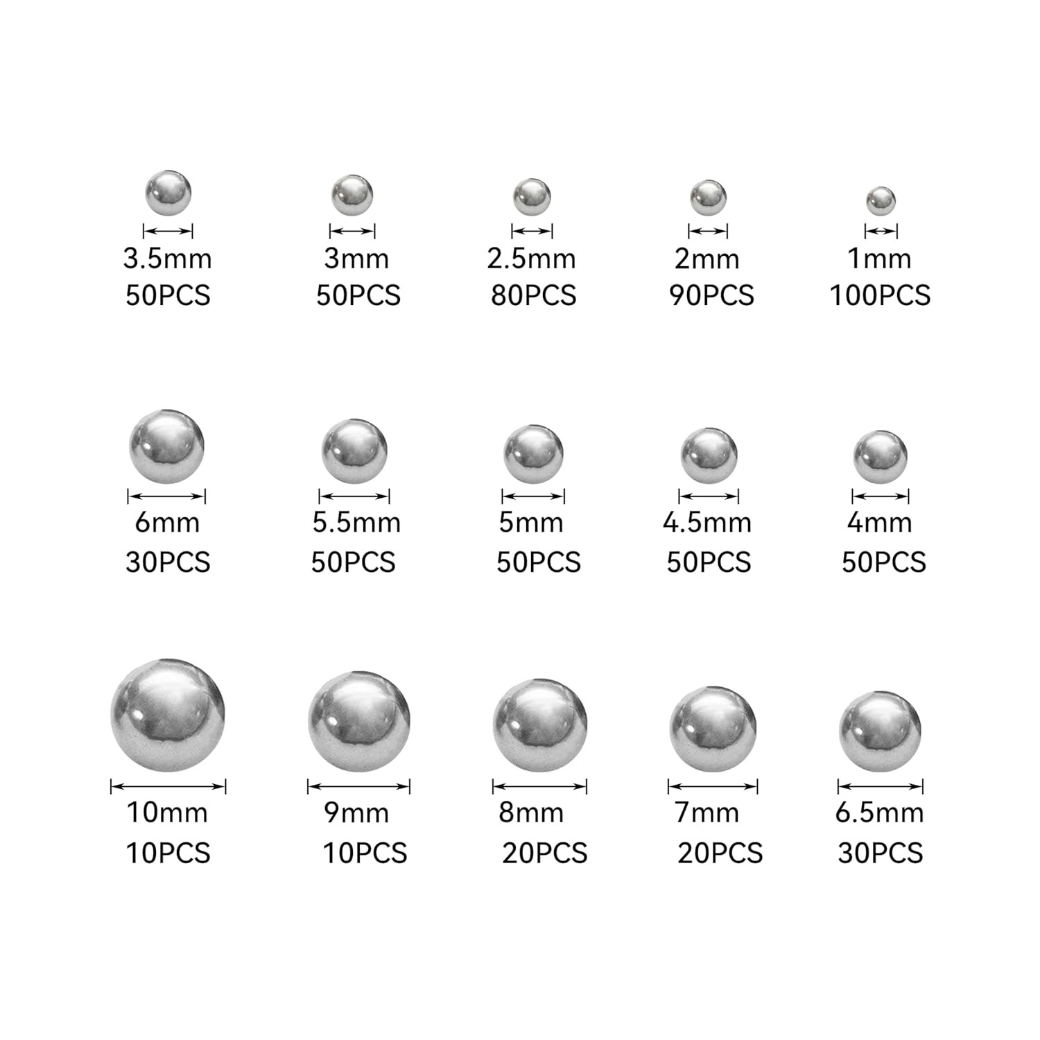 HFS(R) Bearing Balls Assortment Kit Stainless Steel304 15 Different Sizes 1-10mm