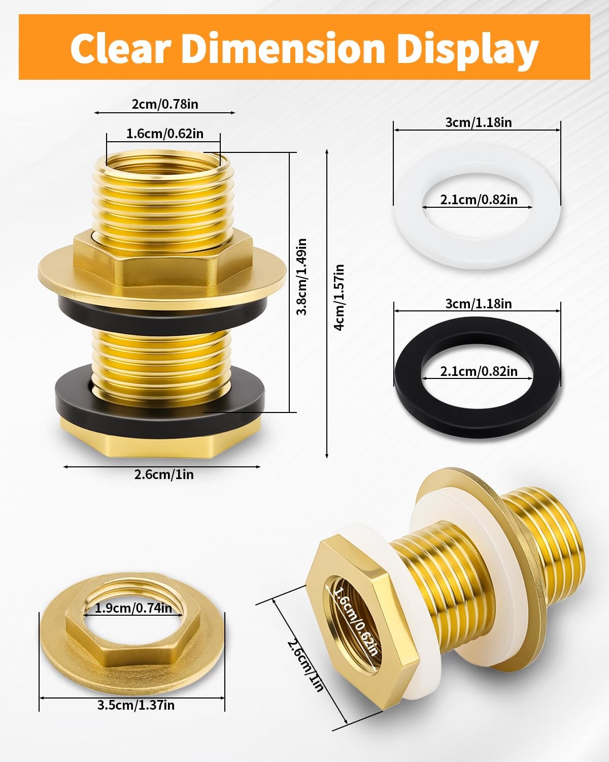 2 Pack Brass Bulkhead Fitting – 1/4″ NPT Female Thread to 3/4″ Male Thread Bu…
