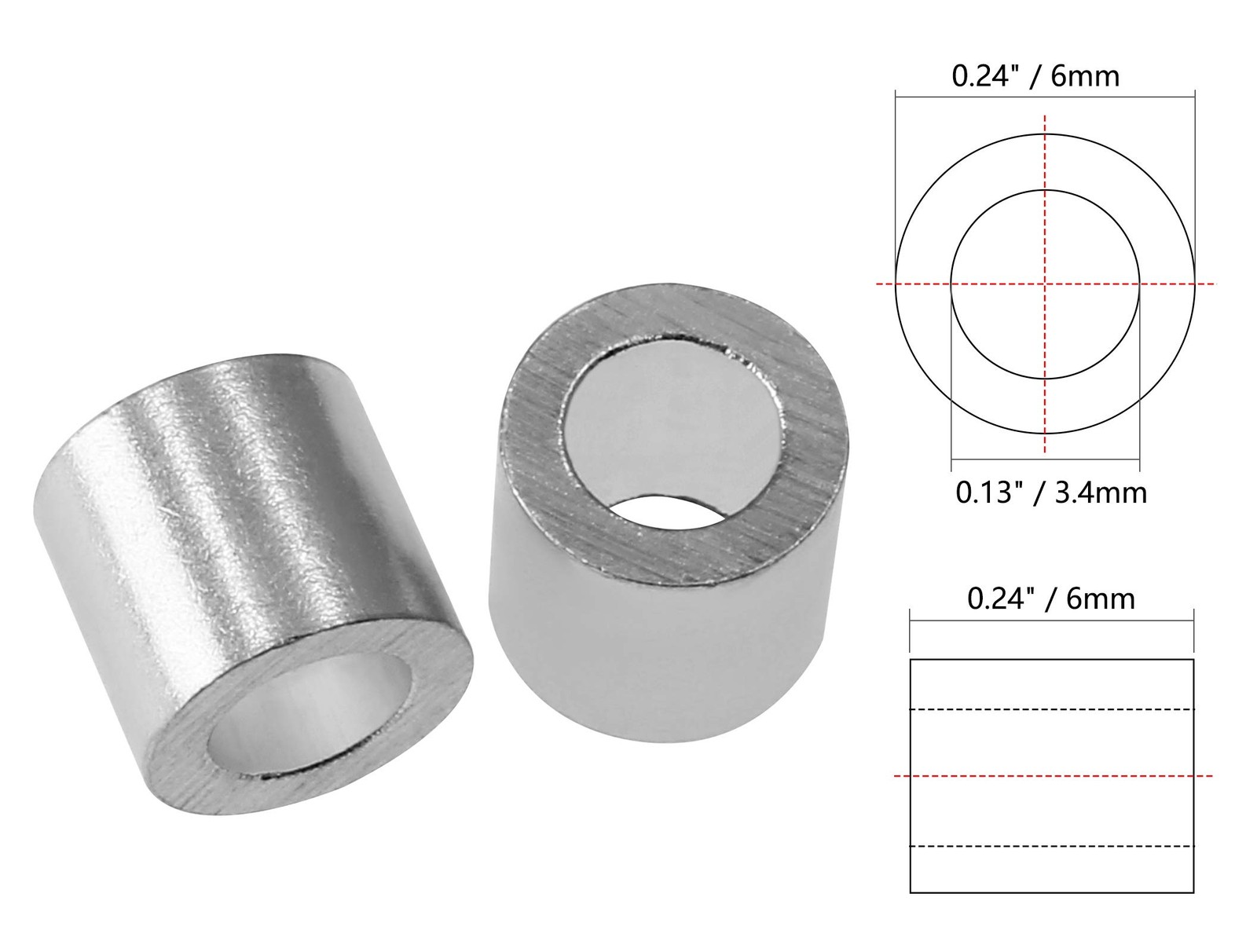 PHITUODA 100pcs 1/8 Inch Aluminum Crimping Stop 1/8″ / 3mm, Round Hole Type