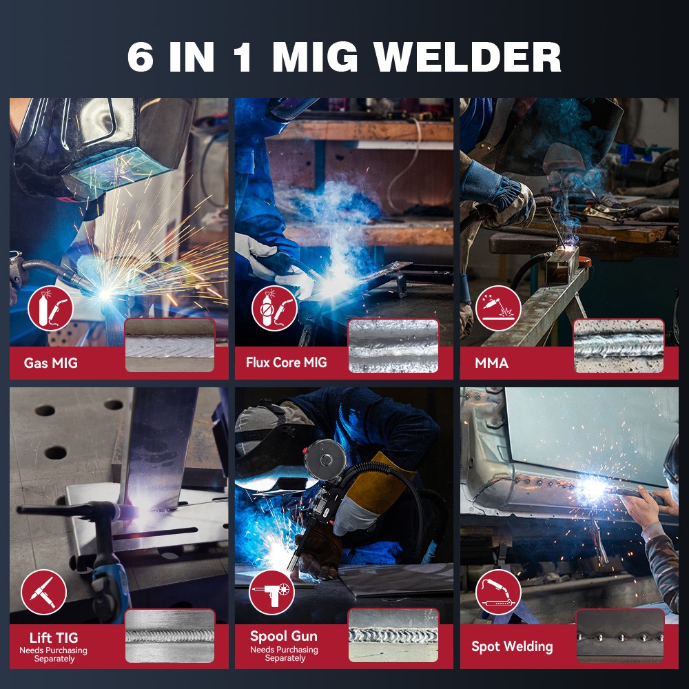 ARCCAPTAIN 200A MIG Welder 6 in 1 Gas/Gasless Flux Core/Stick/TIG & Welding Rod