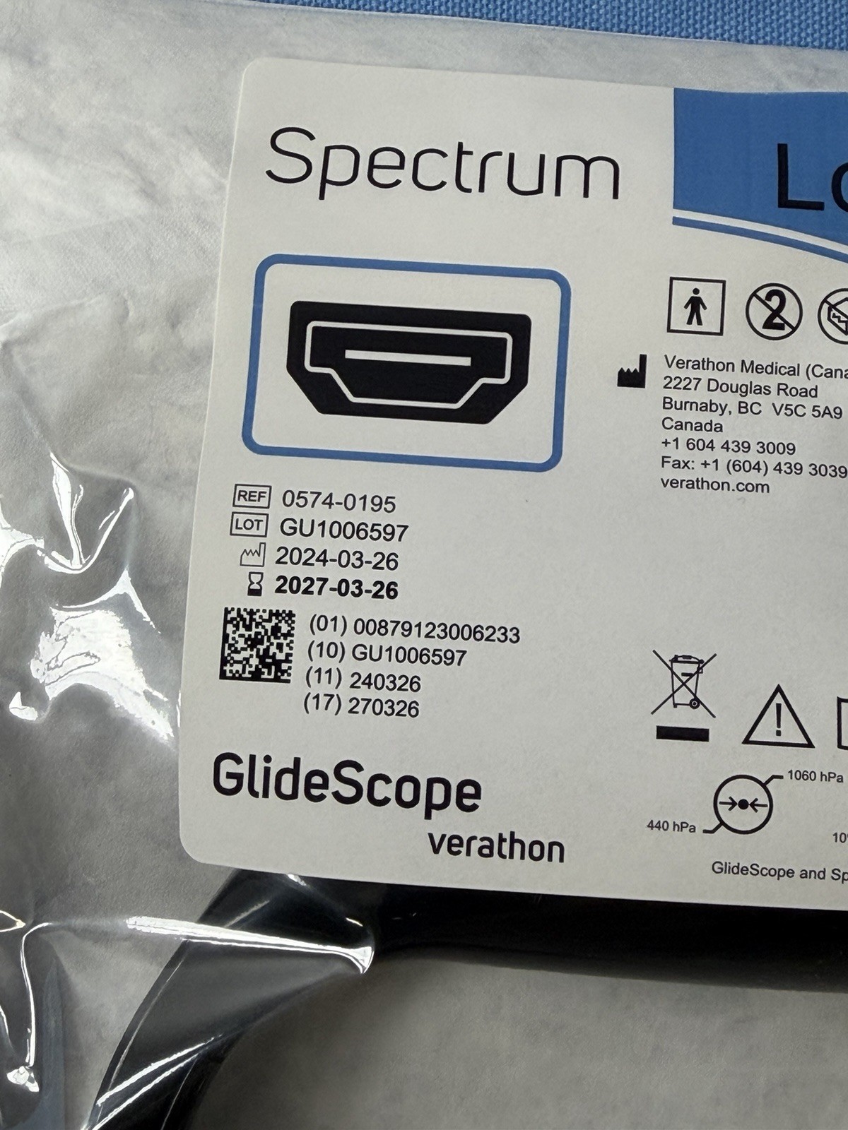 GlideScope Spectrum LoPro S4 Video Laryngoscope 0574-0195 Exp.2027-03