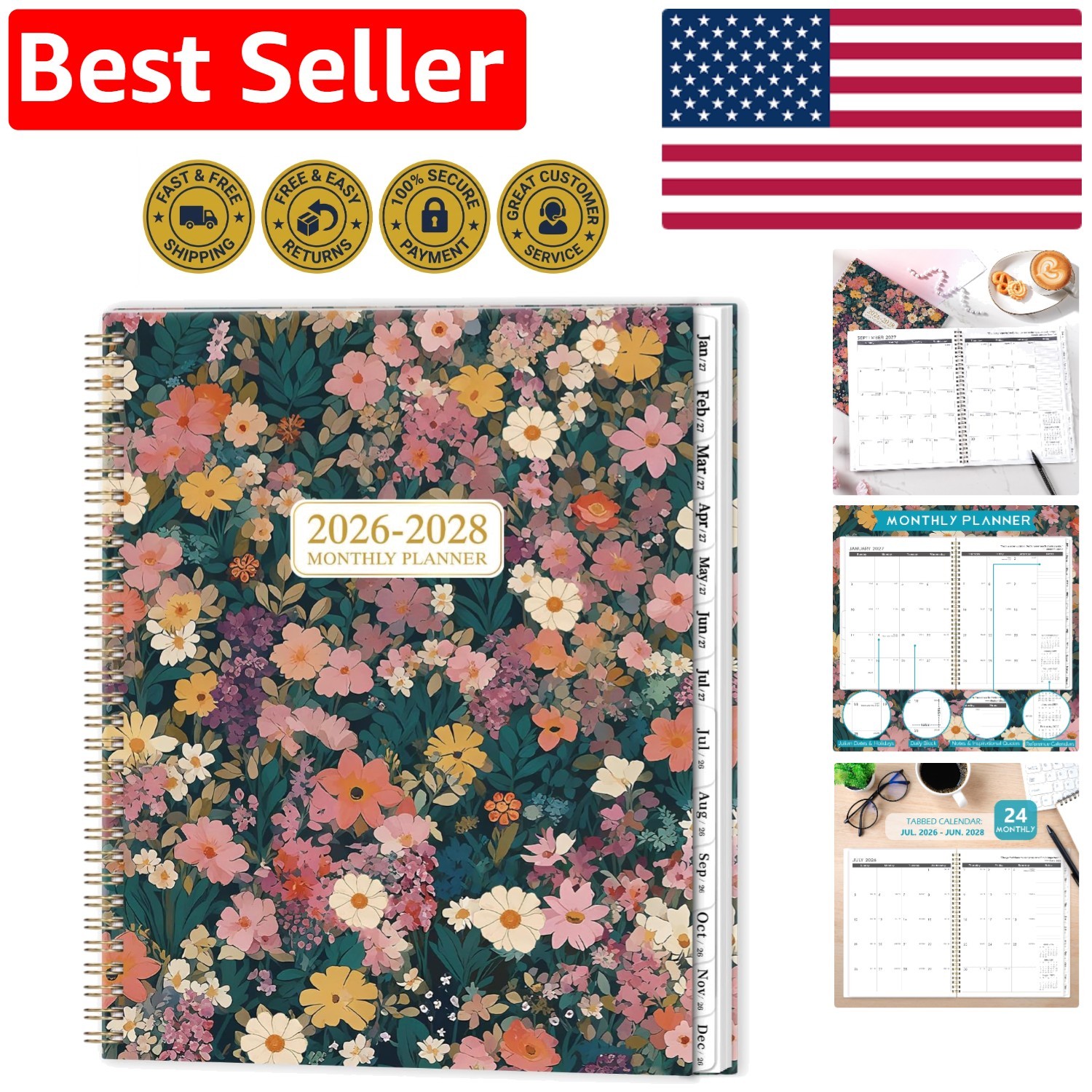 2026-2028 Inspirational Monthly Planner with Thick Paper & Twin-Wire Binding
