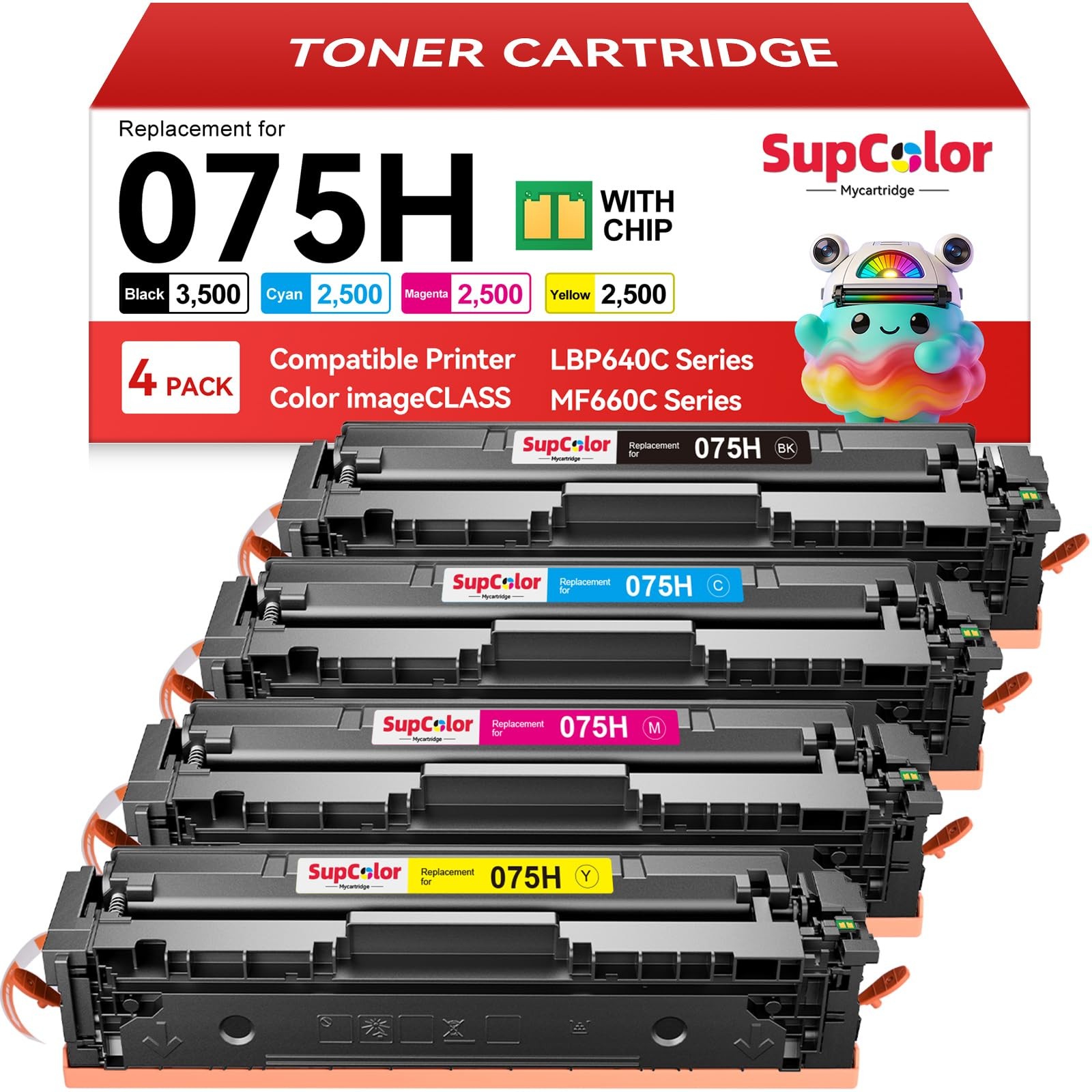*New* 075H High Yield Color ImageCLASS Canon Compatible Toner 4-Pack w/Chip