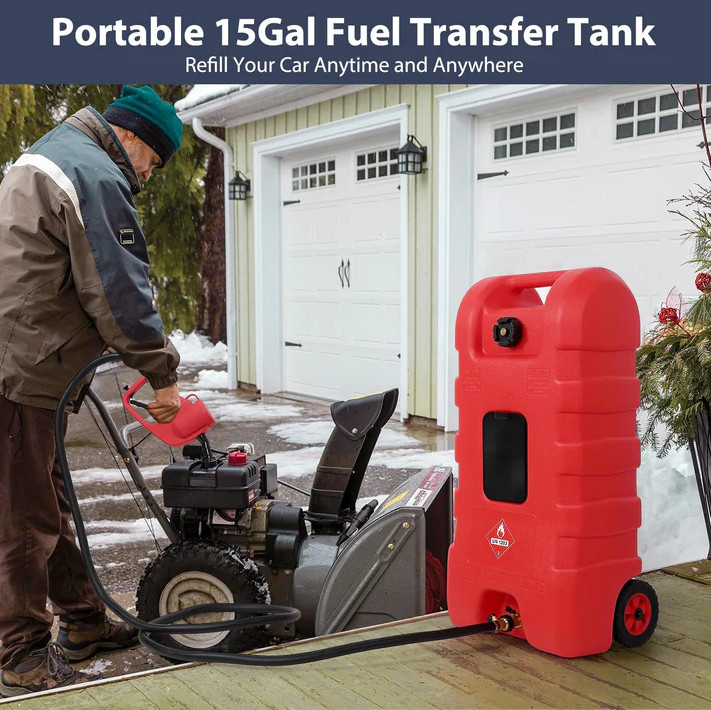15 Gallon Fuel Caddy Portable Gas Storage Tank Container with Hand Pump W/Wheel