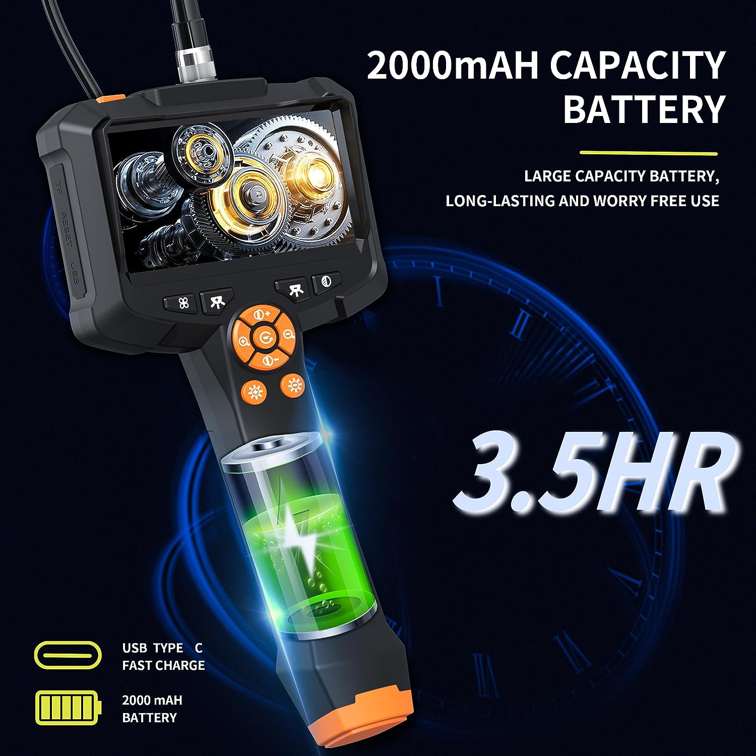 Camara Endoscopica 4.3 Inch Impermeable IP67 1080 HD Con Luz Cable 16.5FT
