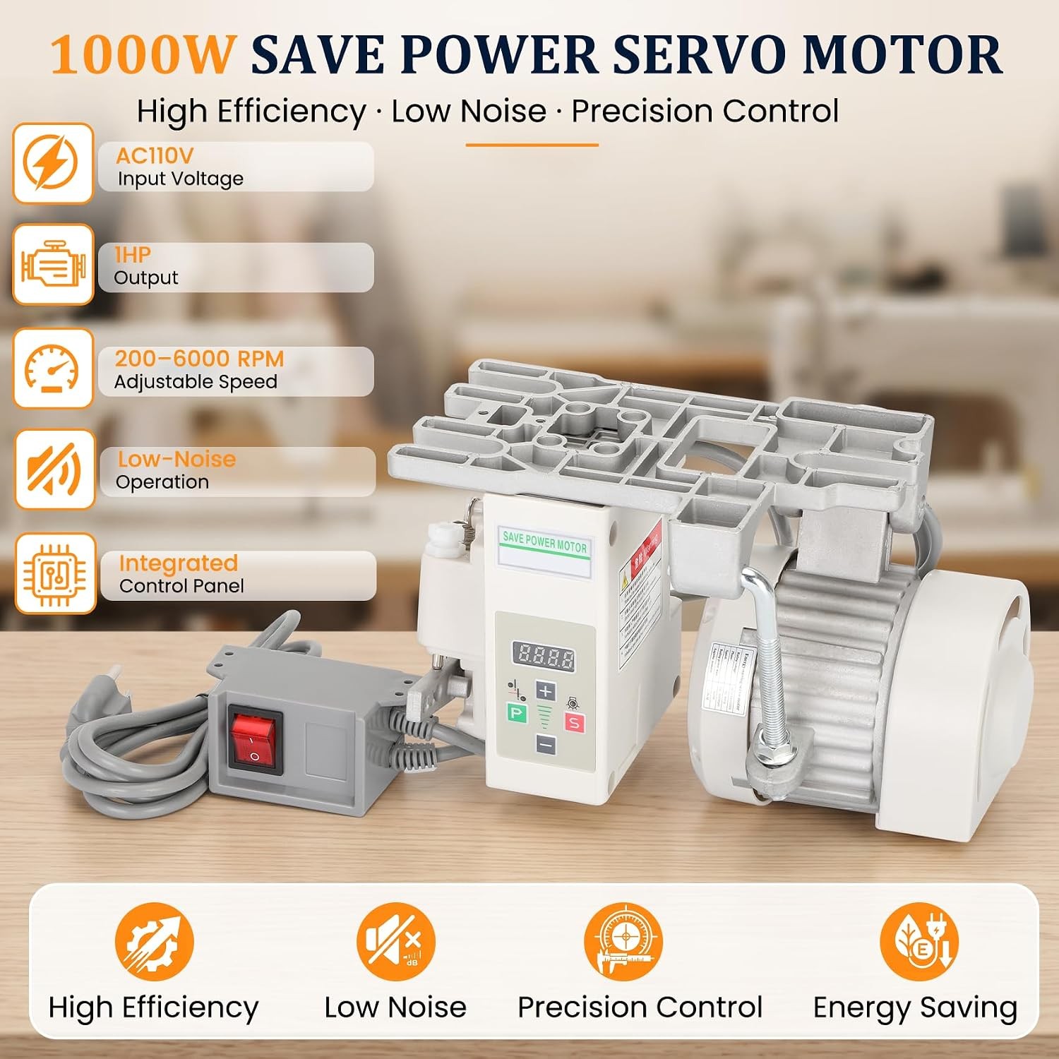 Sewing Machine Servo Motor, AC110V 1000W Industrial Brushless Sewing Machine