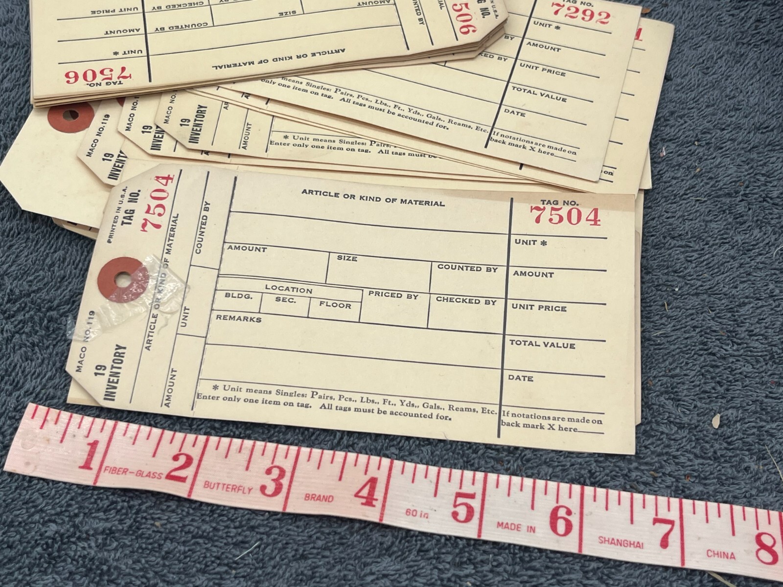 vintage deadstock inventory store label tags office antique numbered lot 50