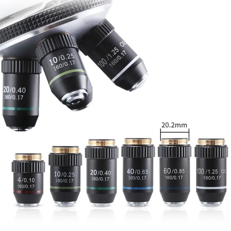 4X 10X 20X 40X 60X 100X Achromatic Objective Lens 195 mm Conjugate Distance Tube