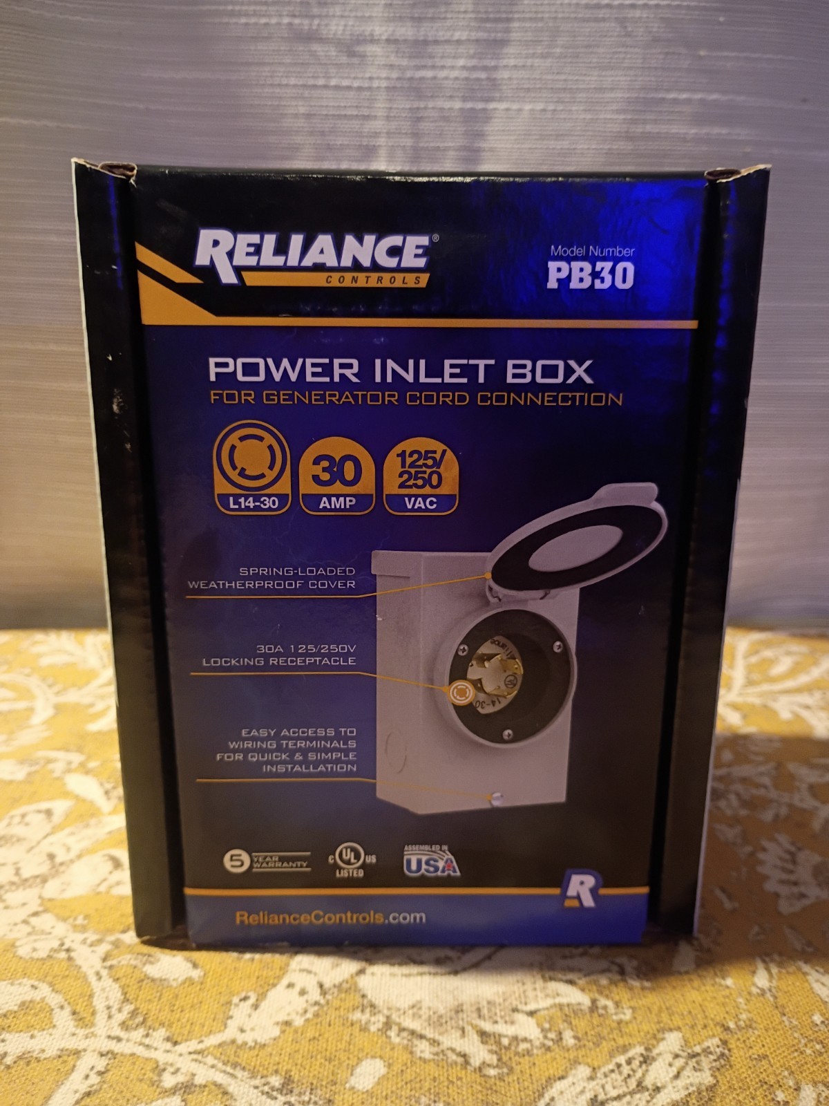 RELIANCE CONTROLS Power Inlet Box For Generator Cord Connection L14-30 Grey PB30