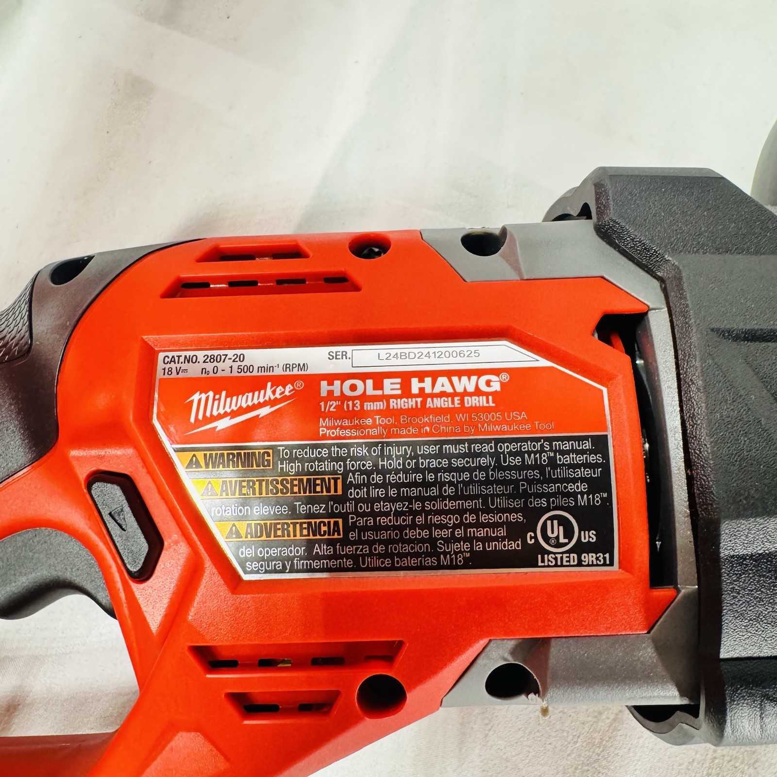 Milwaukee 2807-20 M18 Fuel Hole Hawg 1/2” Cordless Right Angle Drill