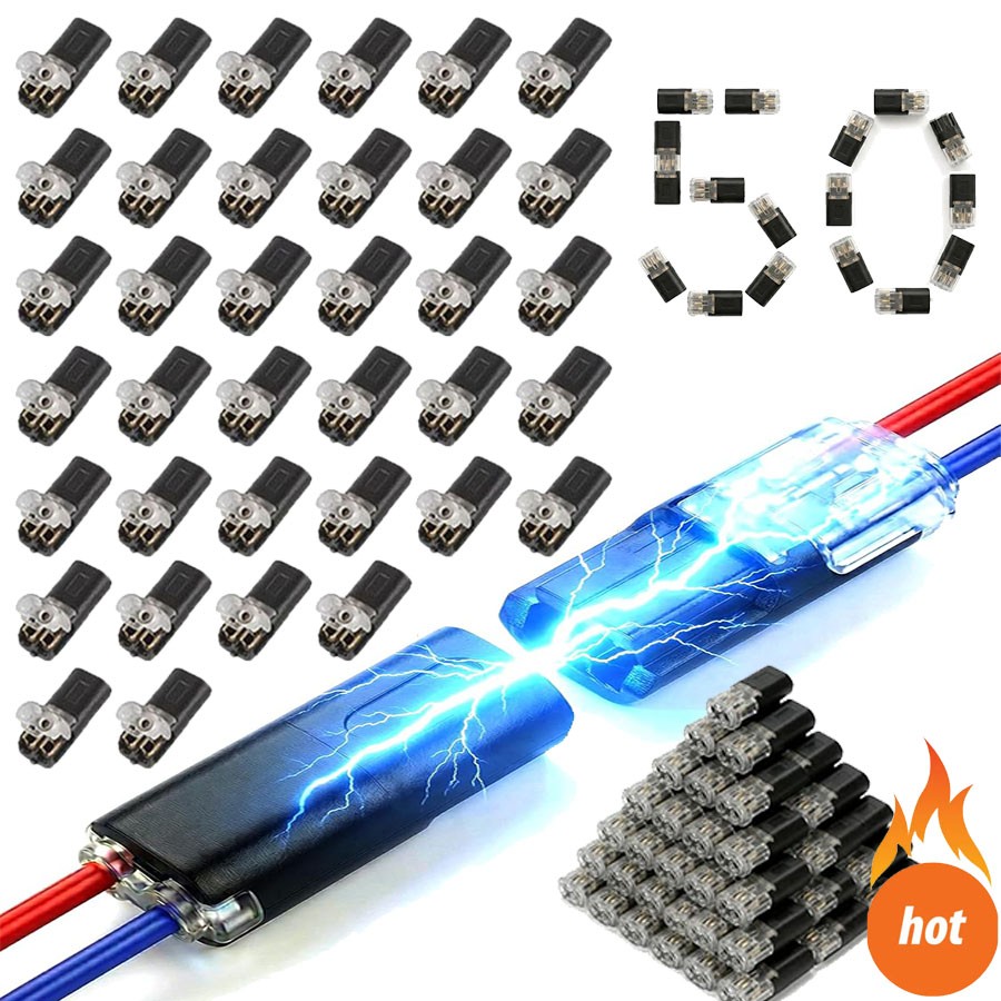 50PCS Double Wire Plug in Connector Low Voltage LED Strip Lighting DIY 2 Pin DIY