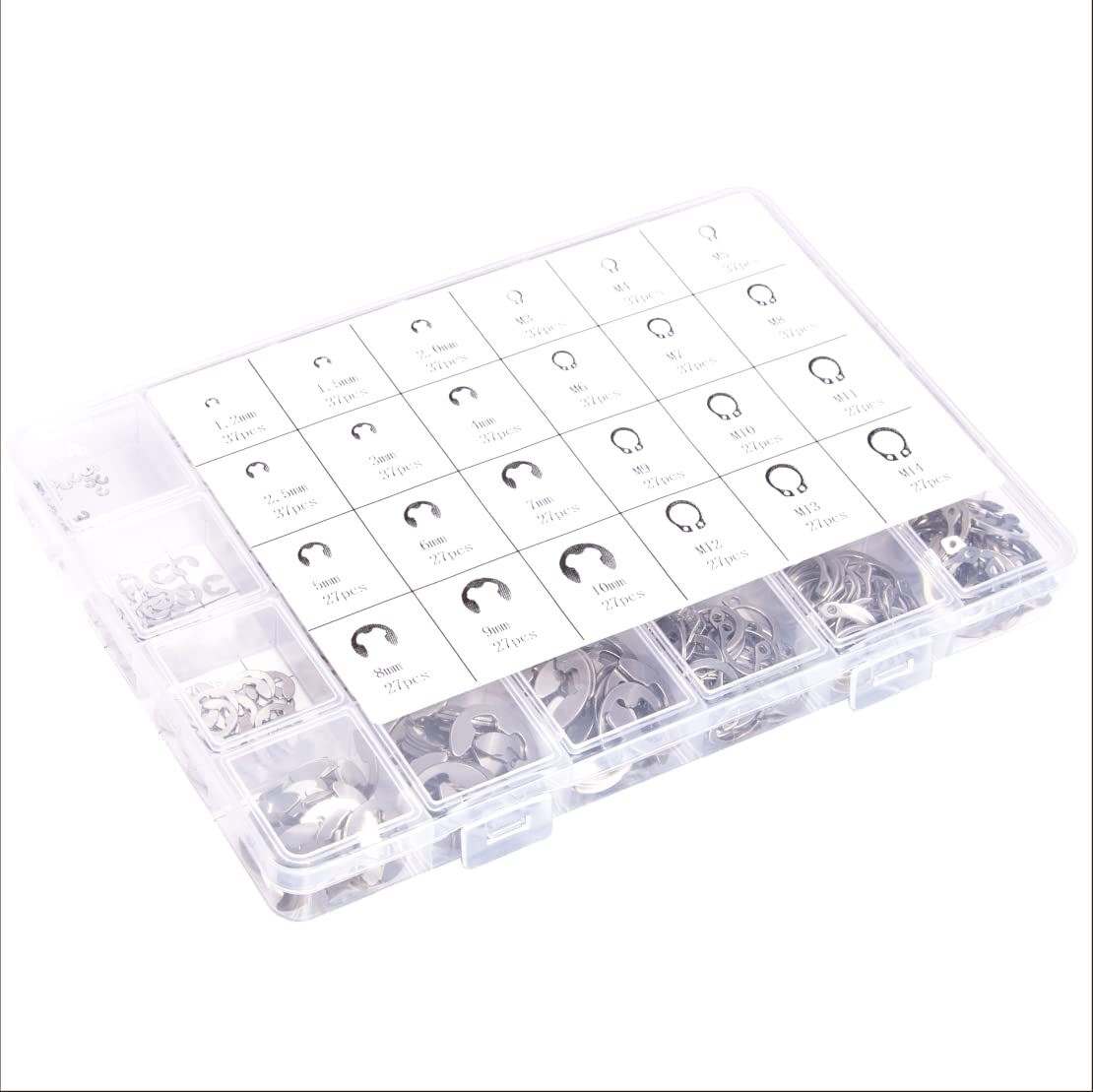 327Pcs Stainless Steel E-Clip Circlip Kit Retaining Ring Assortment Set 24 Sizes