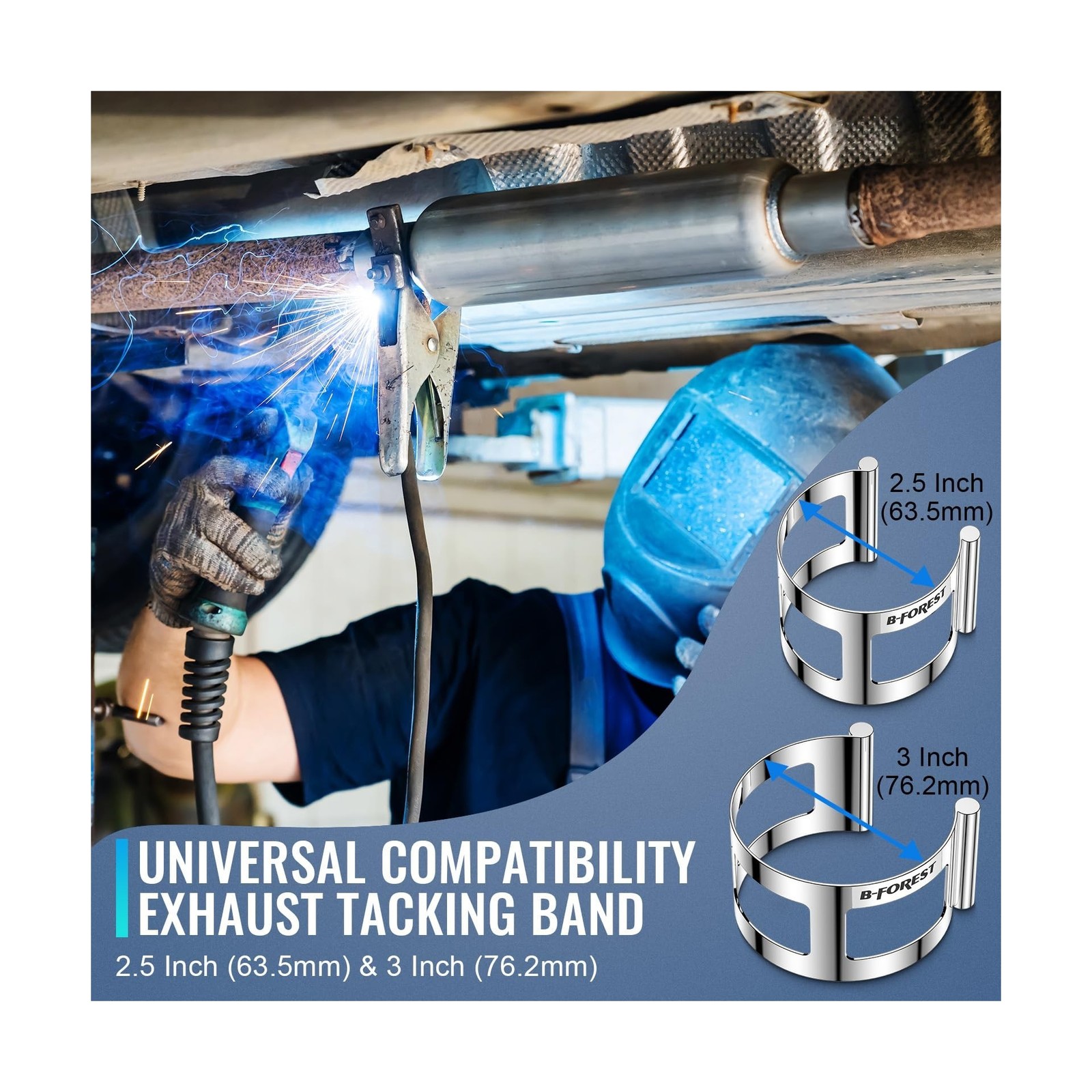 Exhaust Tacking Band Clamp-On Set, 2.5-Inch and 3-Inch Dual-Siz… USA Fast Ship