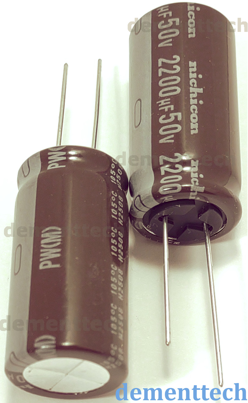 2x Nichicon PW 2200uF 50V High Endurance 105C radial capacitor 18mm Low-ESR