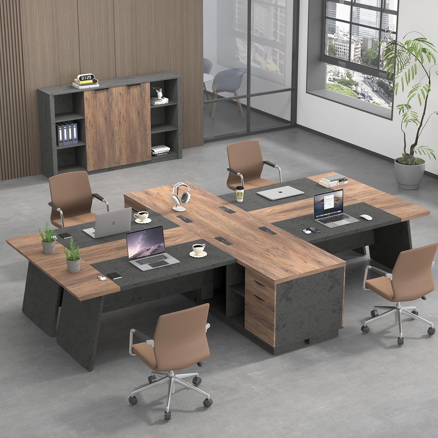 78.74in L-Shaped Large Computer Executive Office Desk w/Drawers & Storage Shelve