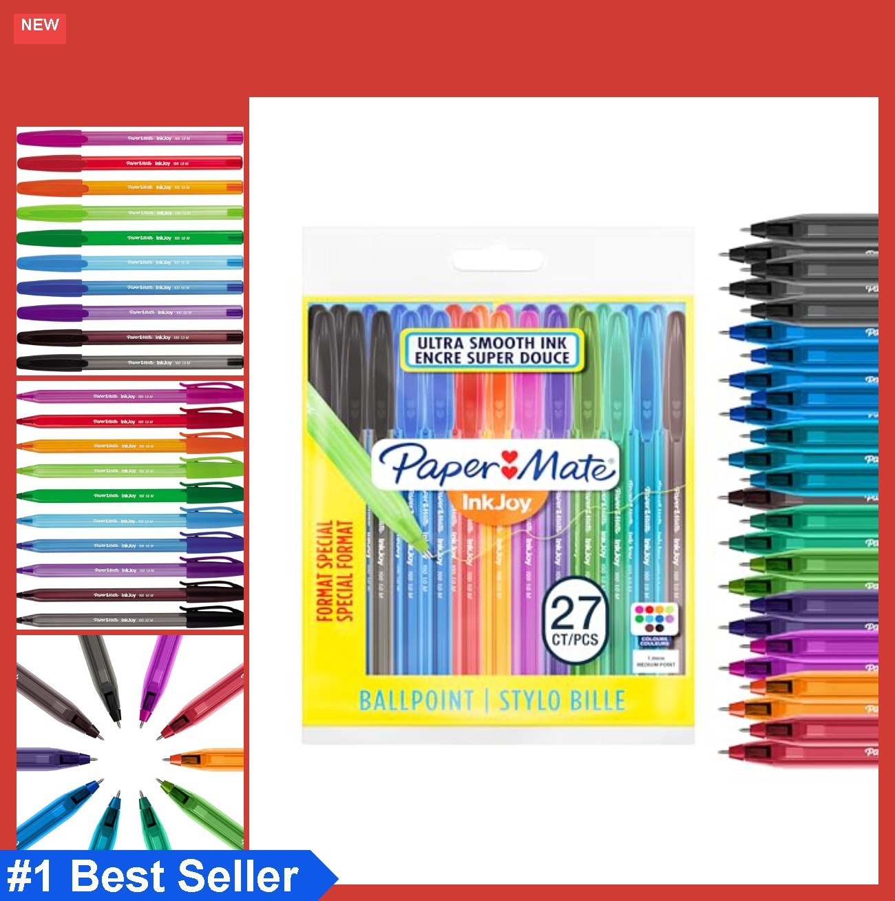 Ballpoint Pens 1.0mm Medium Point Assorted Fun Colours 27 Count Smooth Writing
