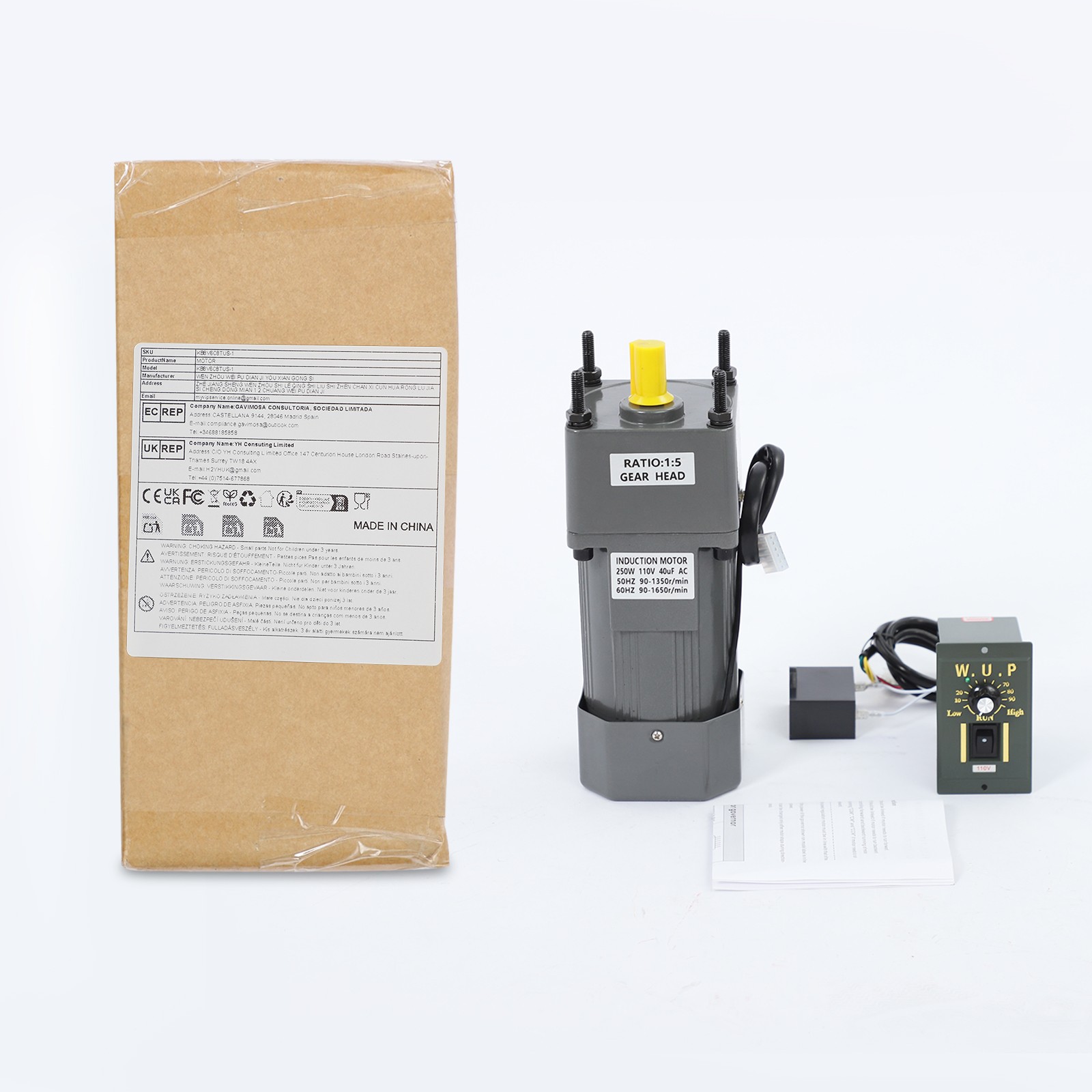 Variable Speed Motor 250W 5K 110v Ac Slow Down Motor Low Speed Mini Gearbox