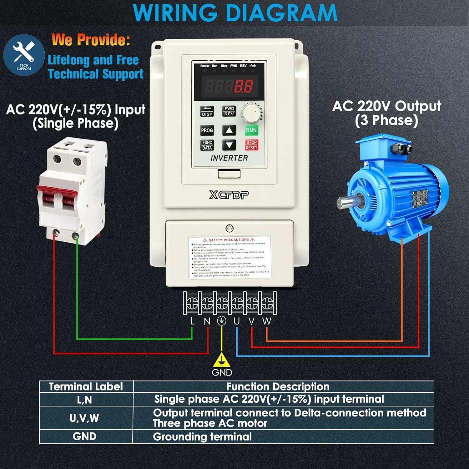AC 220V/1.5Kw 2HP Variable Frequency Drive,8A VFD Inverter Single Phase to 3 Pha