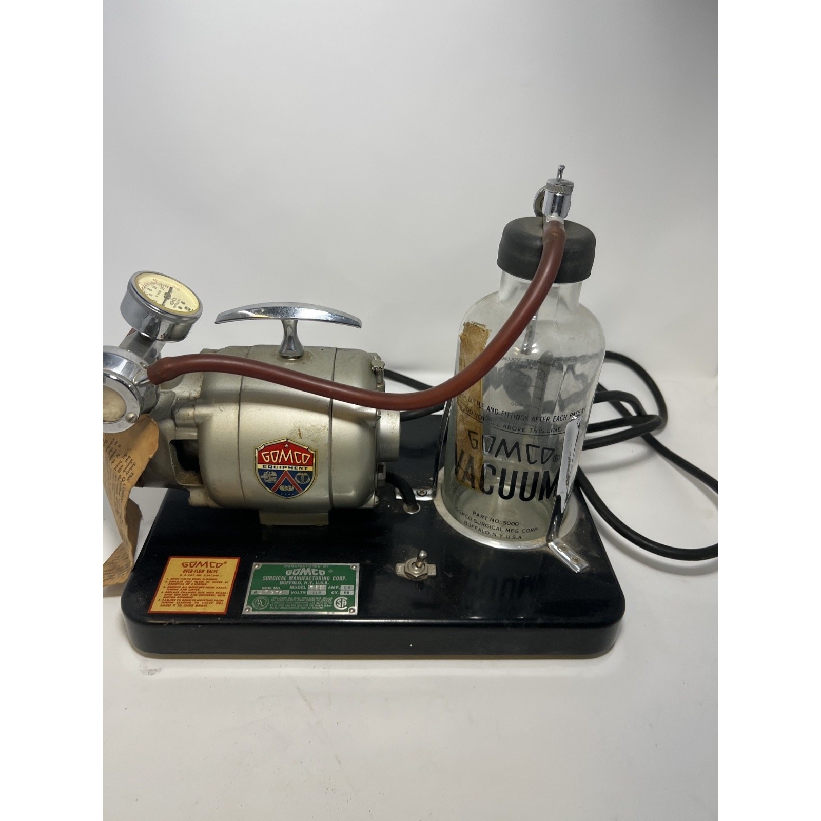 Vintage Gomco 789 Suction Aspirator Pump Vacuum w/ Glass Bottle TESTED Offers