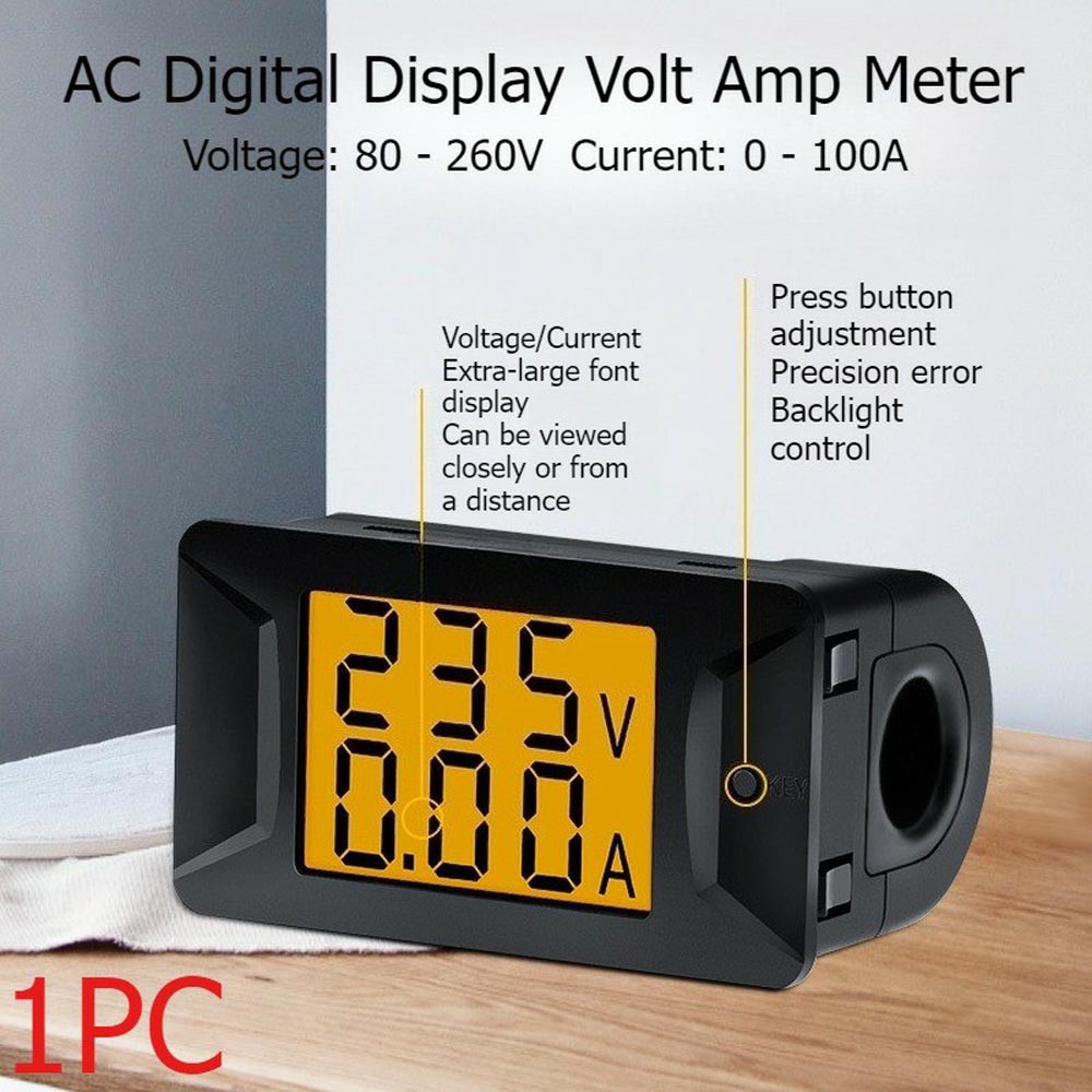 80-260V AC Digital Volt Amp Meter LCD Display Current Monitor Gauge for Home