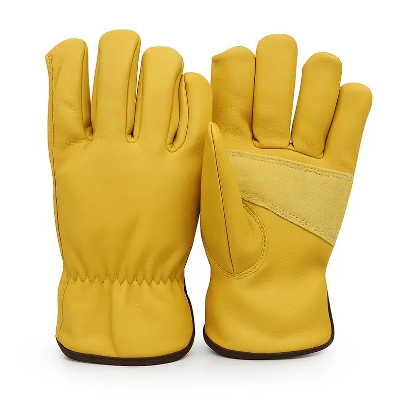 12 Pairs Cowhide Leather Work Gloves Heavy Duty Safety Garden Construction