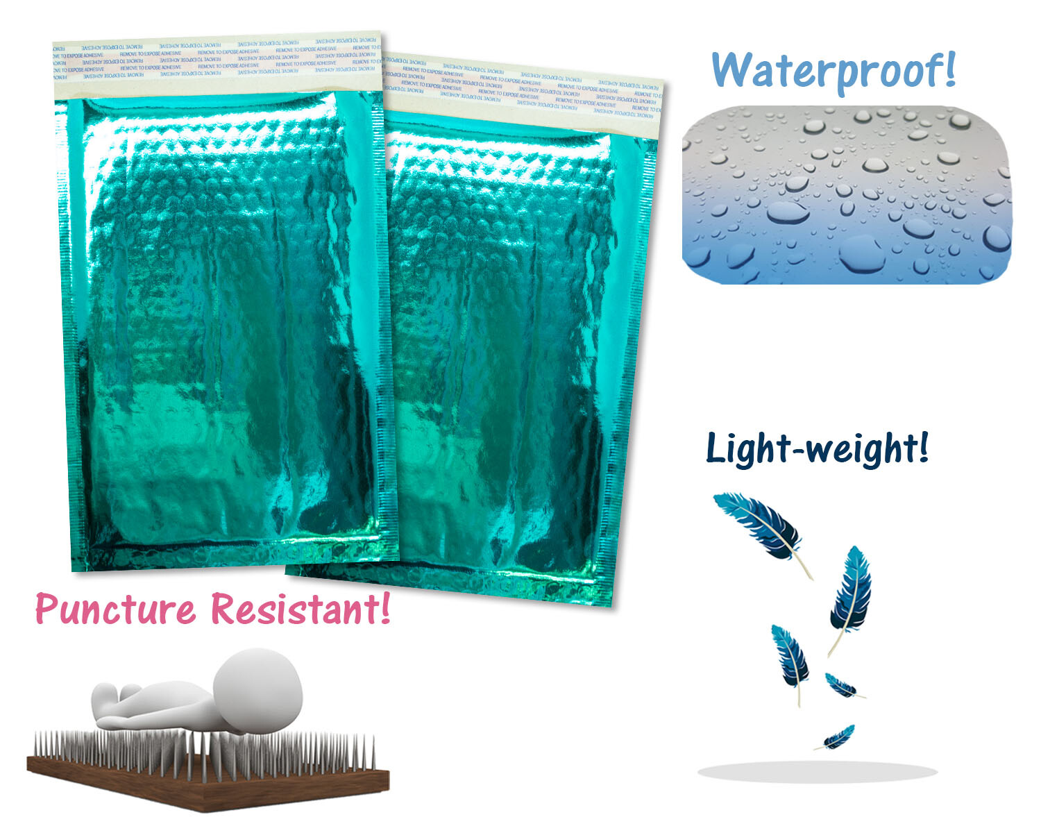 4X8 Metallic Bubble Mailers,Teal, Holographic Padded Shipping Mailing Envelopes