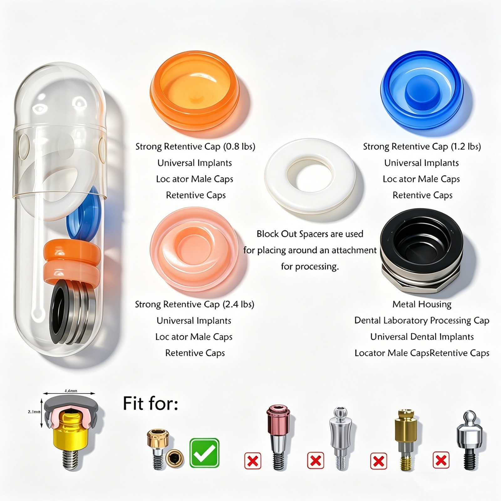 Dental Overdenture Locator Implant Abutment Retention male Cap processing Insert