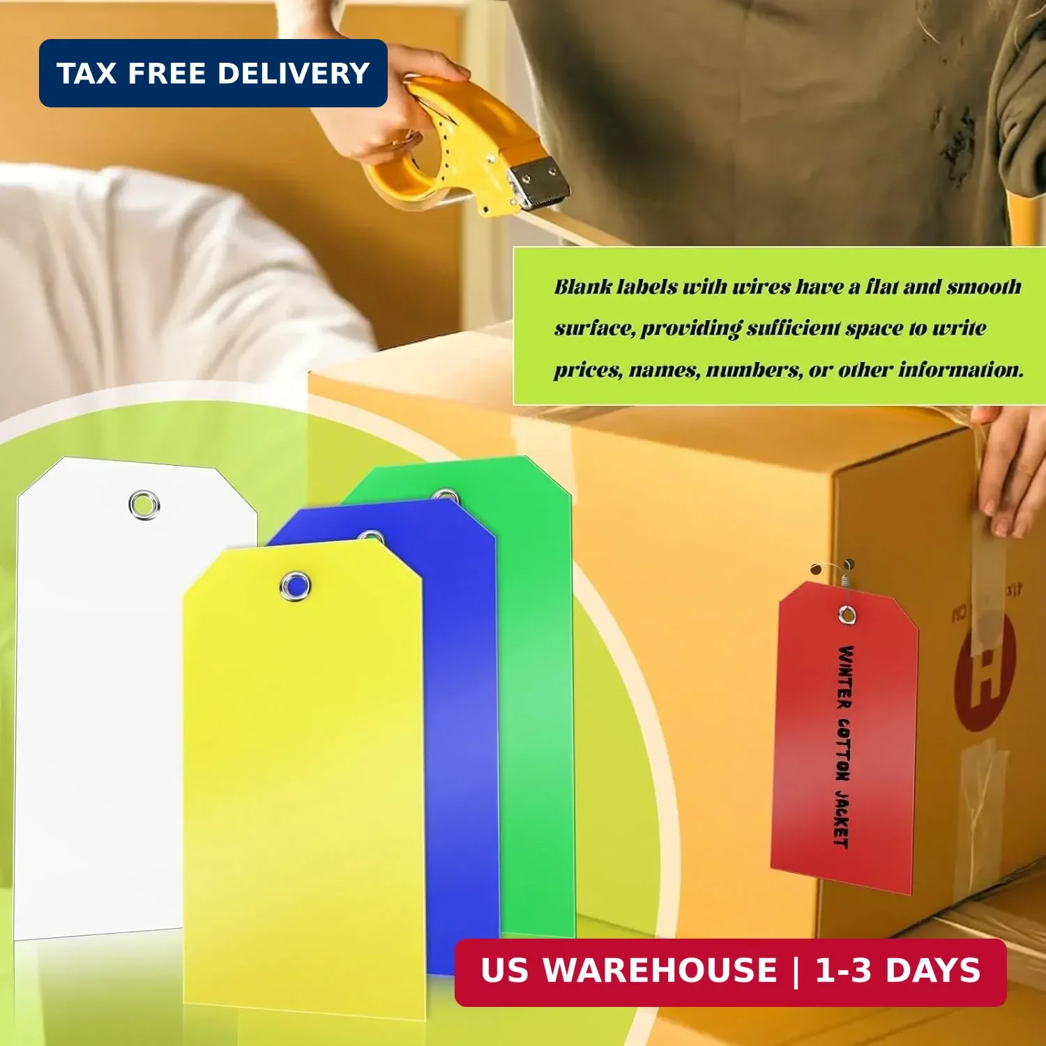 100 Pcs Plastic Tags with Wire for Labeling, 5 Colors Hanging Shipping Tags Bulk