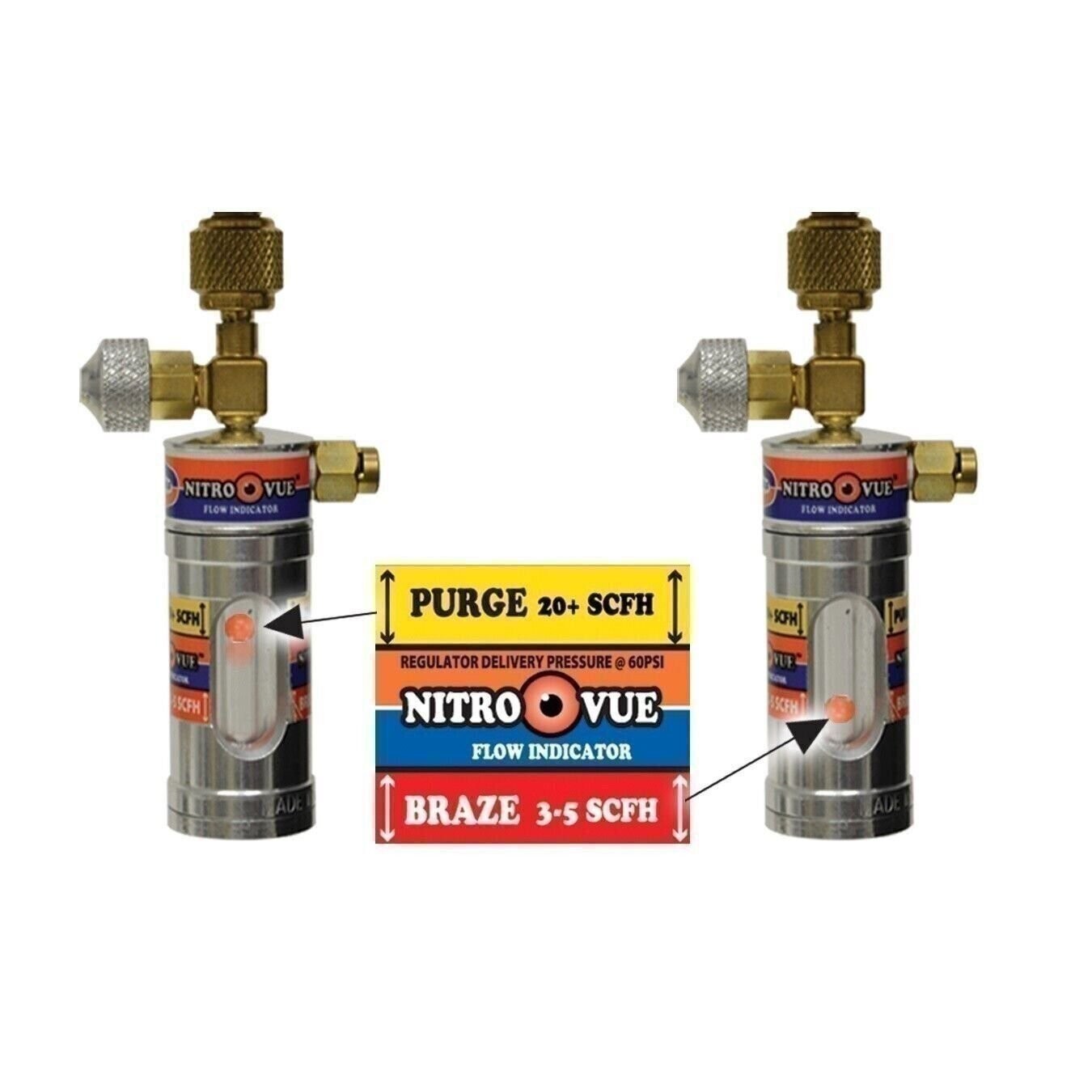 Uniweld NV1 Nitro Vue Flow Indicator with 1/4″ Flare Fittings
