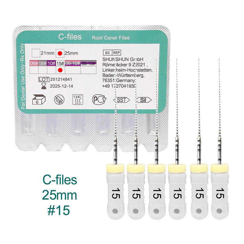 6 Pcs/Pack Dental 21/25mm C-Files Endo Root Canal File Stainless Steel Hand Use