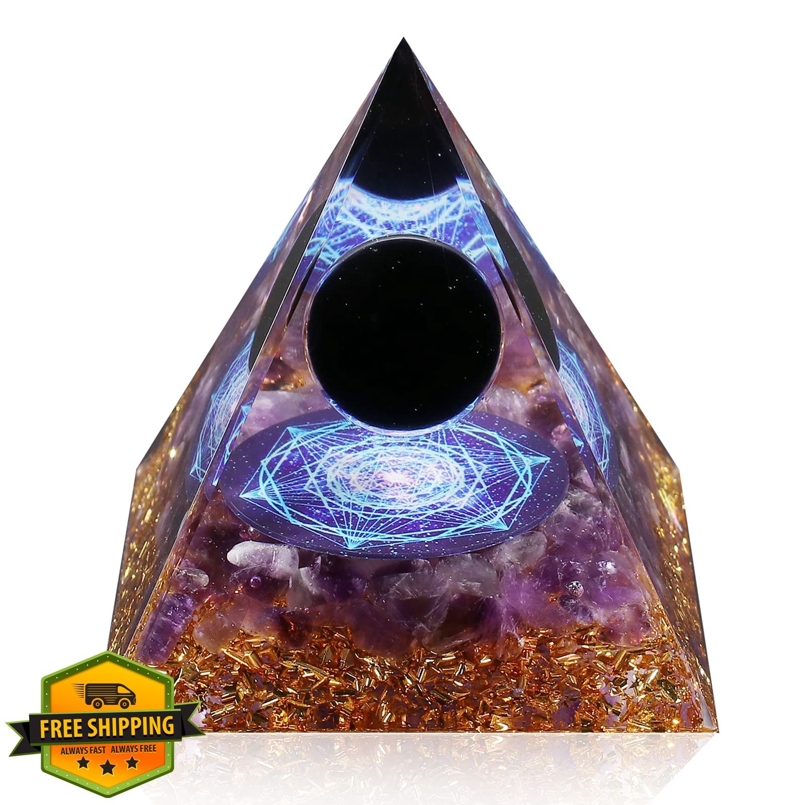 Hopeseed Orgone Pyramid Amethyst Obsidian