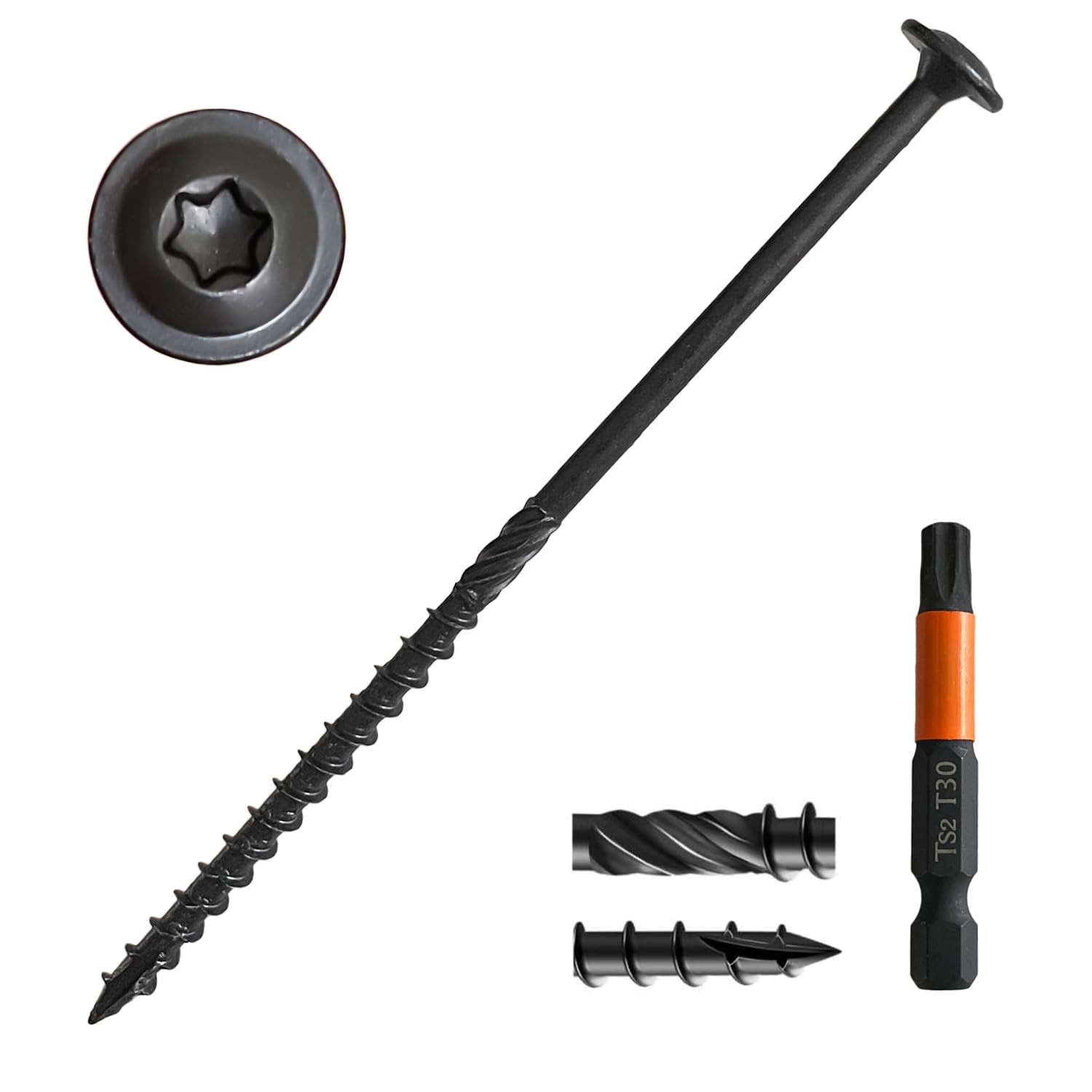[Pack of 50] #14 x 6 Wood Structural Lag Screws, Black Coated x 6″,