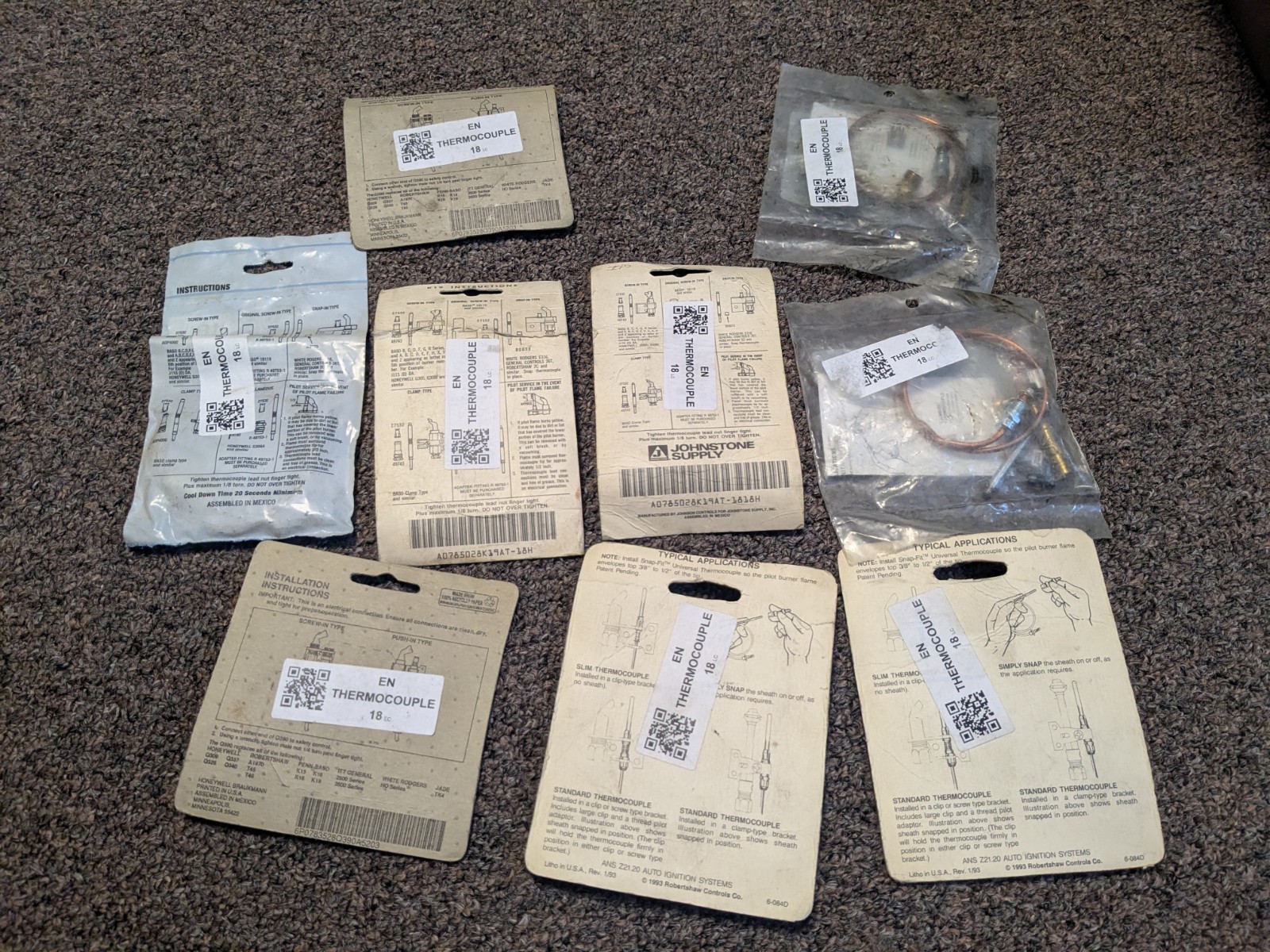 Gas Equipment Parts Lot of 9 unicouples/thermocouples for ranges, ovens Heaters
