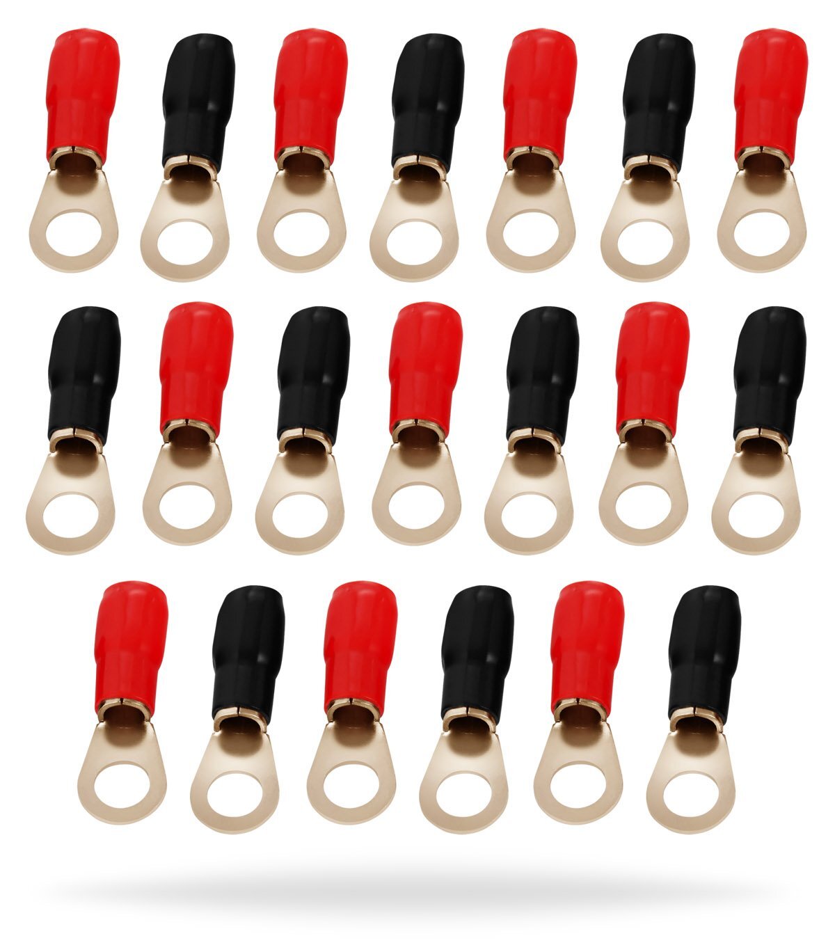 4 Gauge Gold Ring Terminal 10/20PCS 4 AWG Wire Crimp Cable- Black/Red Boots 3/8″