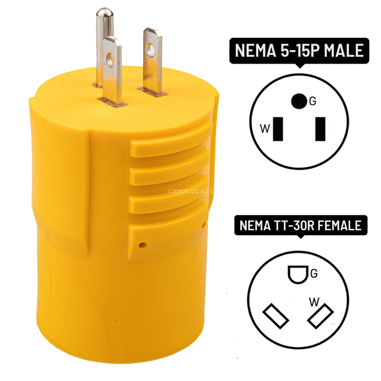 RV Power Adapter NEMA 5-15P to TT-30R Residental 15A Converts to 30A Generator