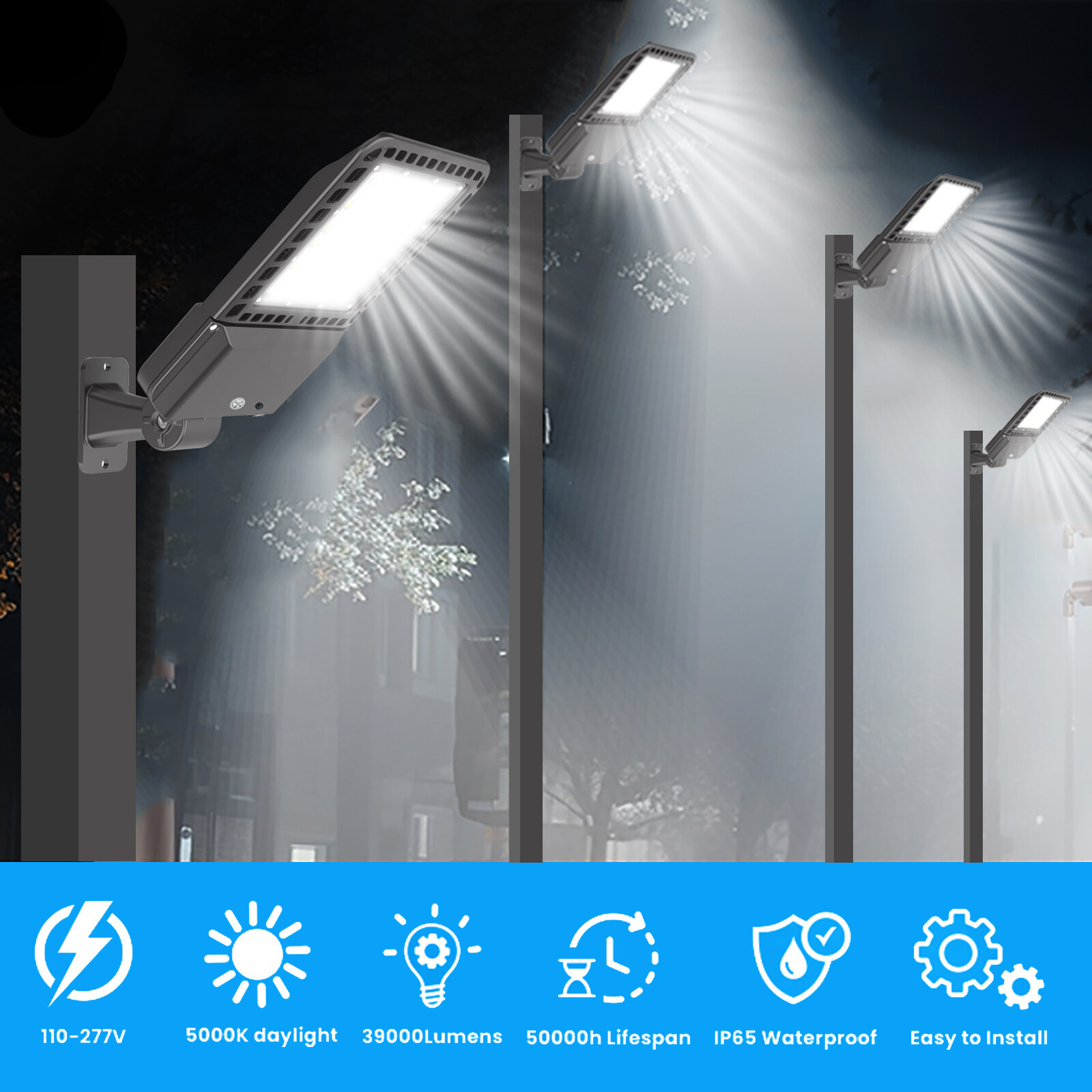 300W LED Parking Lot Light Outdoor Street Shoebox Pole Light Fixture 42000LM DLC