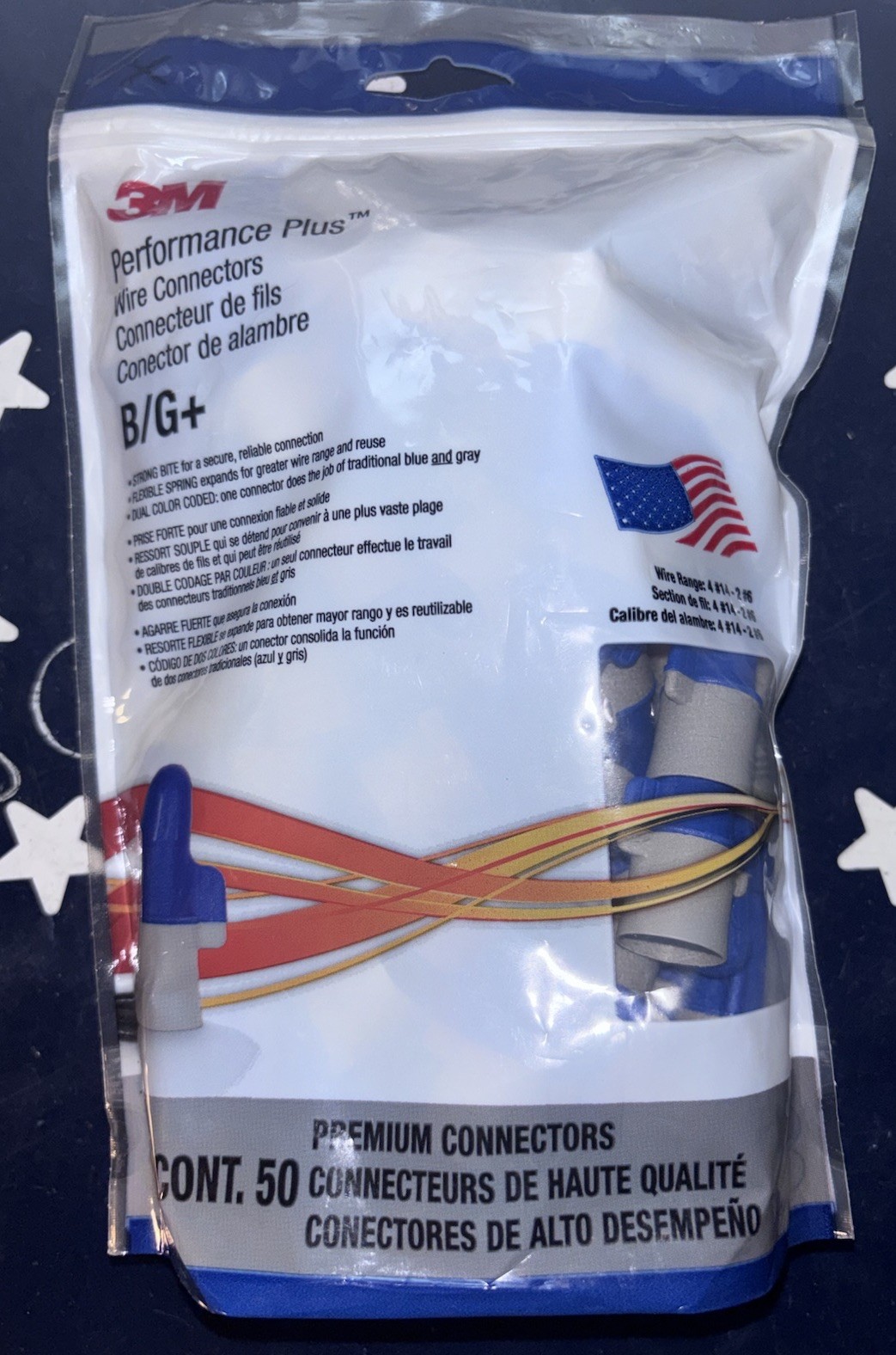 3M B/G+ Blue & Gray Wire Premium Connectors Performance Plus One Bag of 50