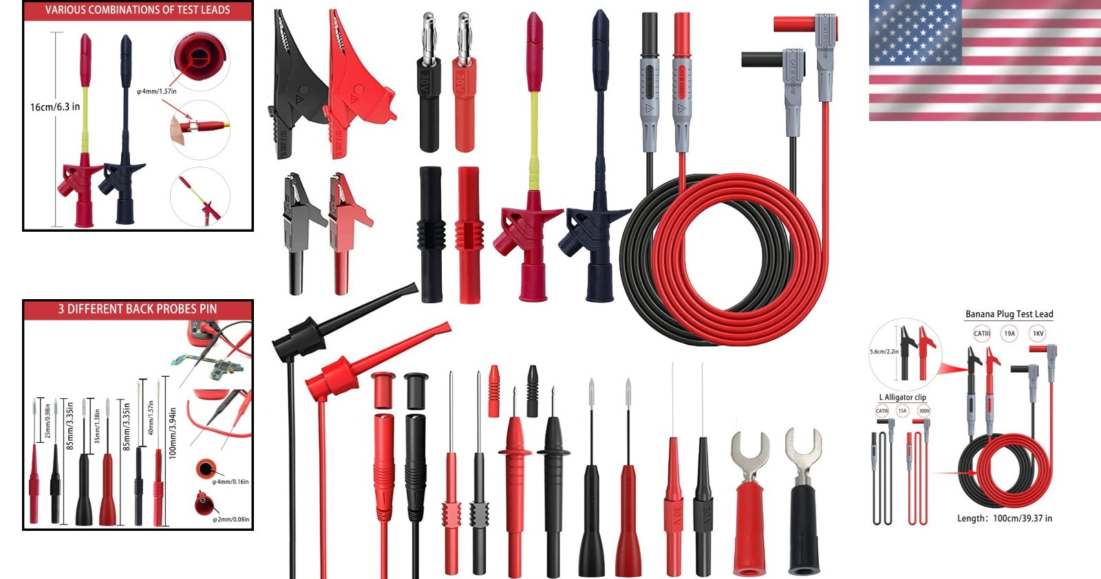 CAT III 1000V Multimeter Leads with Alligator Clips