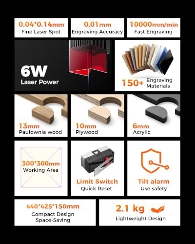 ELIDOR 6W Laser Engraver Cutter, 300x300mm, Wood Leather Acrylic DIY