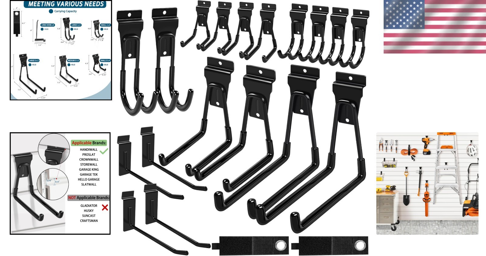 Slatwall Hooks Black 20 Pack Garage Wall Organizer Heavy Duty Durable Accesso…