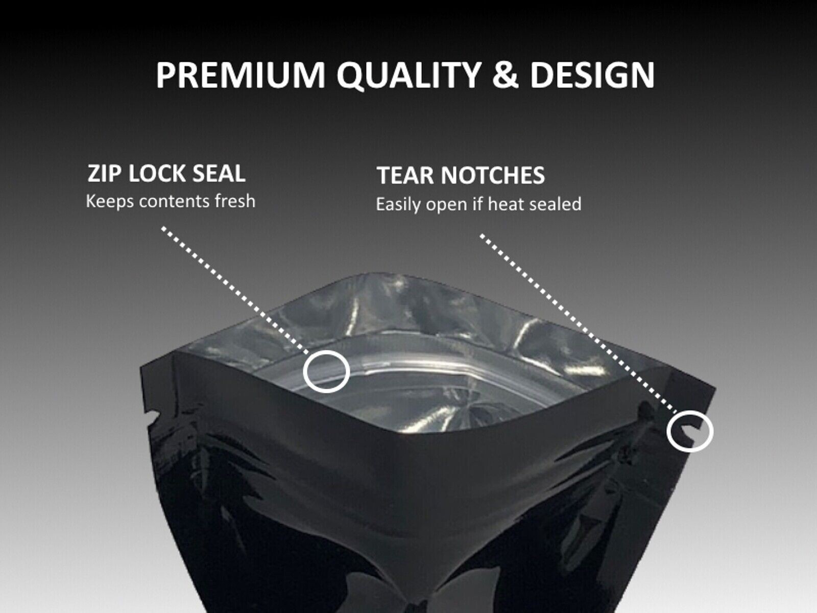 100 Premium 3×4″ Matte Black Small Double-Sided Mylar Foil Zip Storage Bags