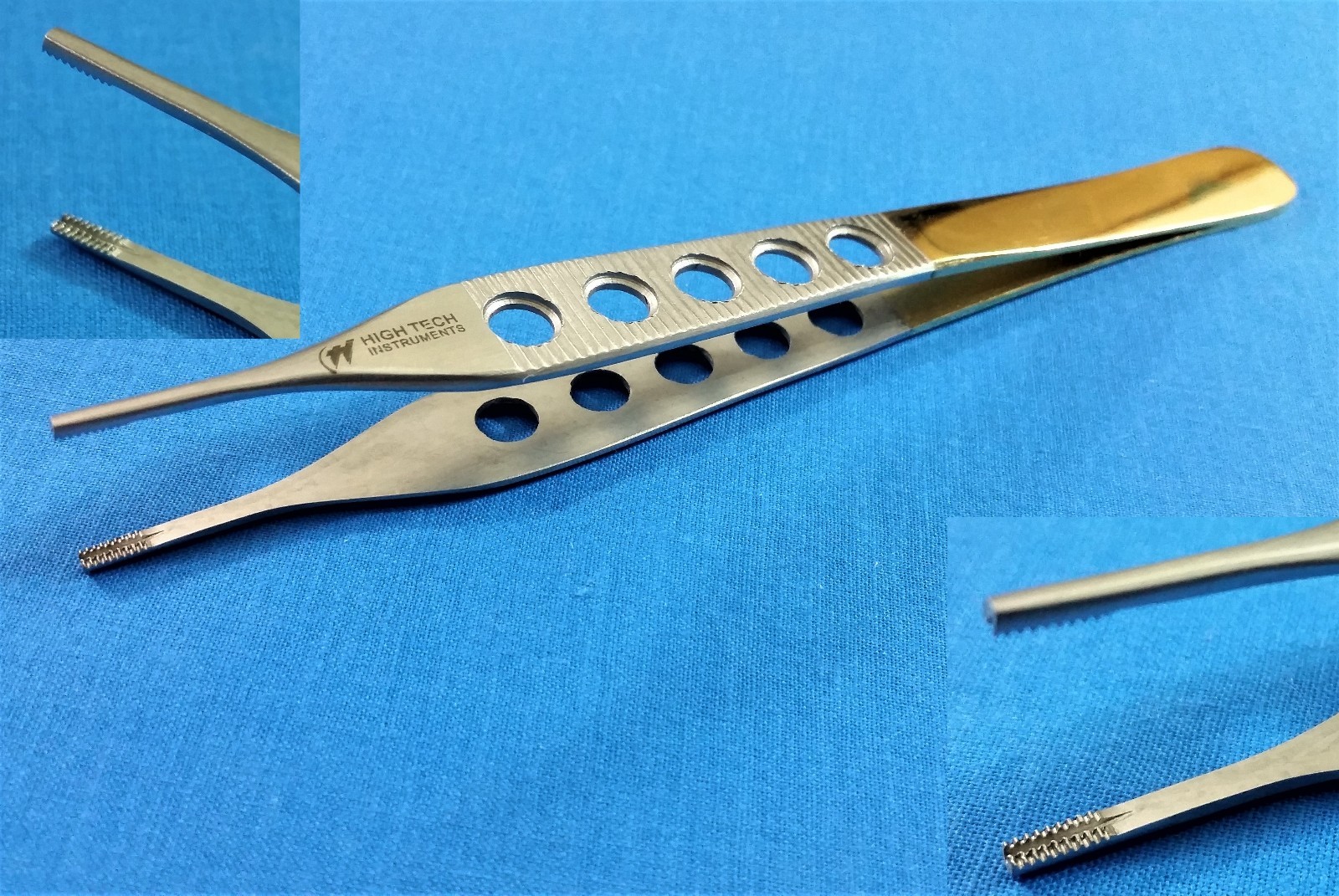 GOLD HANDLE O.R GRADE ADSON BROWN TISSUE FORCEPS 9X9T FENESTRATED HANDLE 4.75″