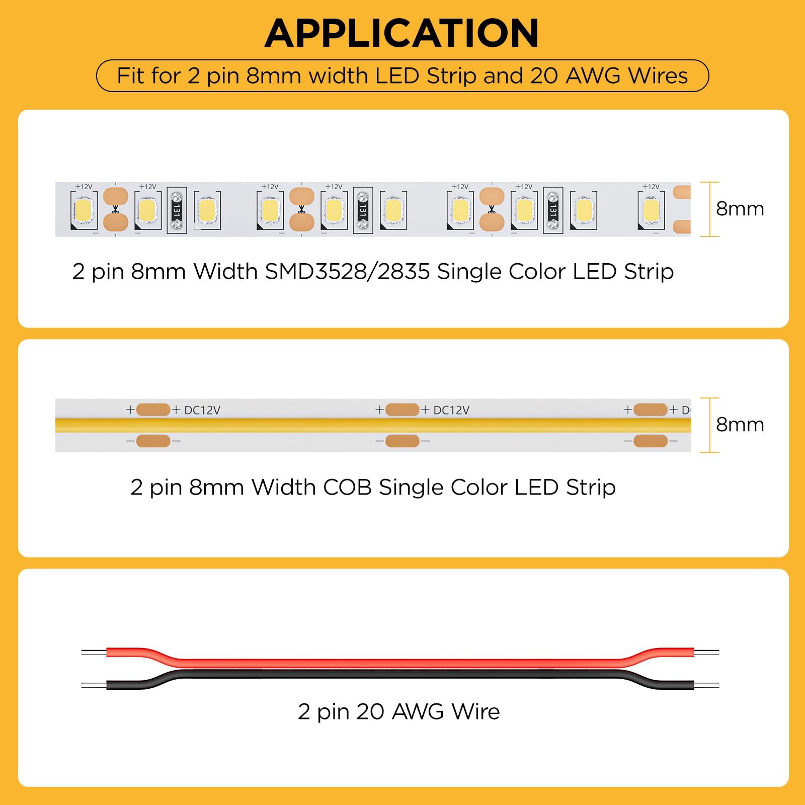 DEIGCYU 20 Pack 8-in-1 LED Strip Connectors with 6.6FT (2m) 20AWG Small