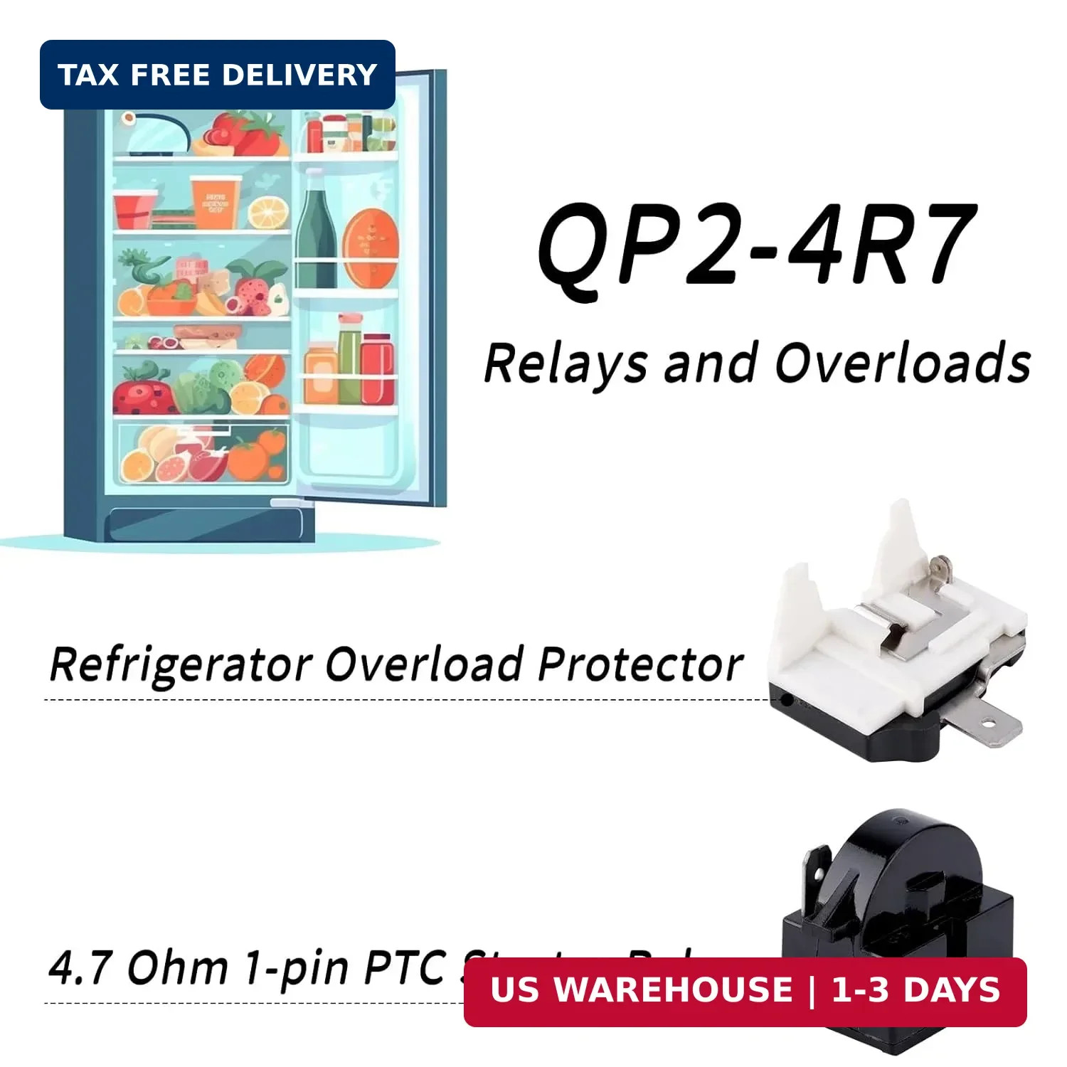 QP2-4.7 Starter Relay, 1 Pin Refrigerator Starter Relay with 6750C-0005P Refrige