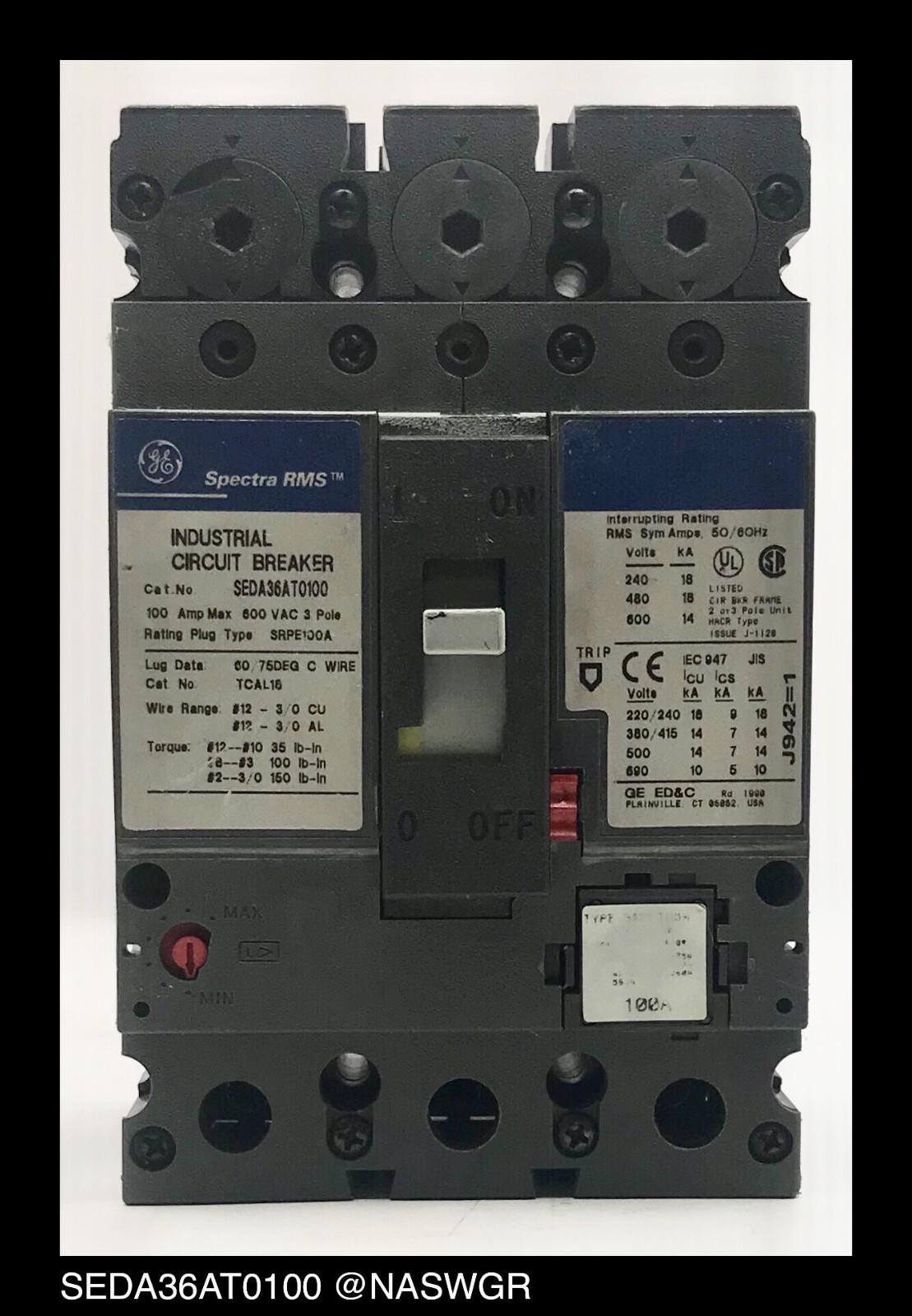 GE Spectra RMS SEDA36AT0100 Circuit Breaker ~ 100 Amp – Tested/1Yr Warranty