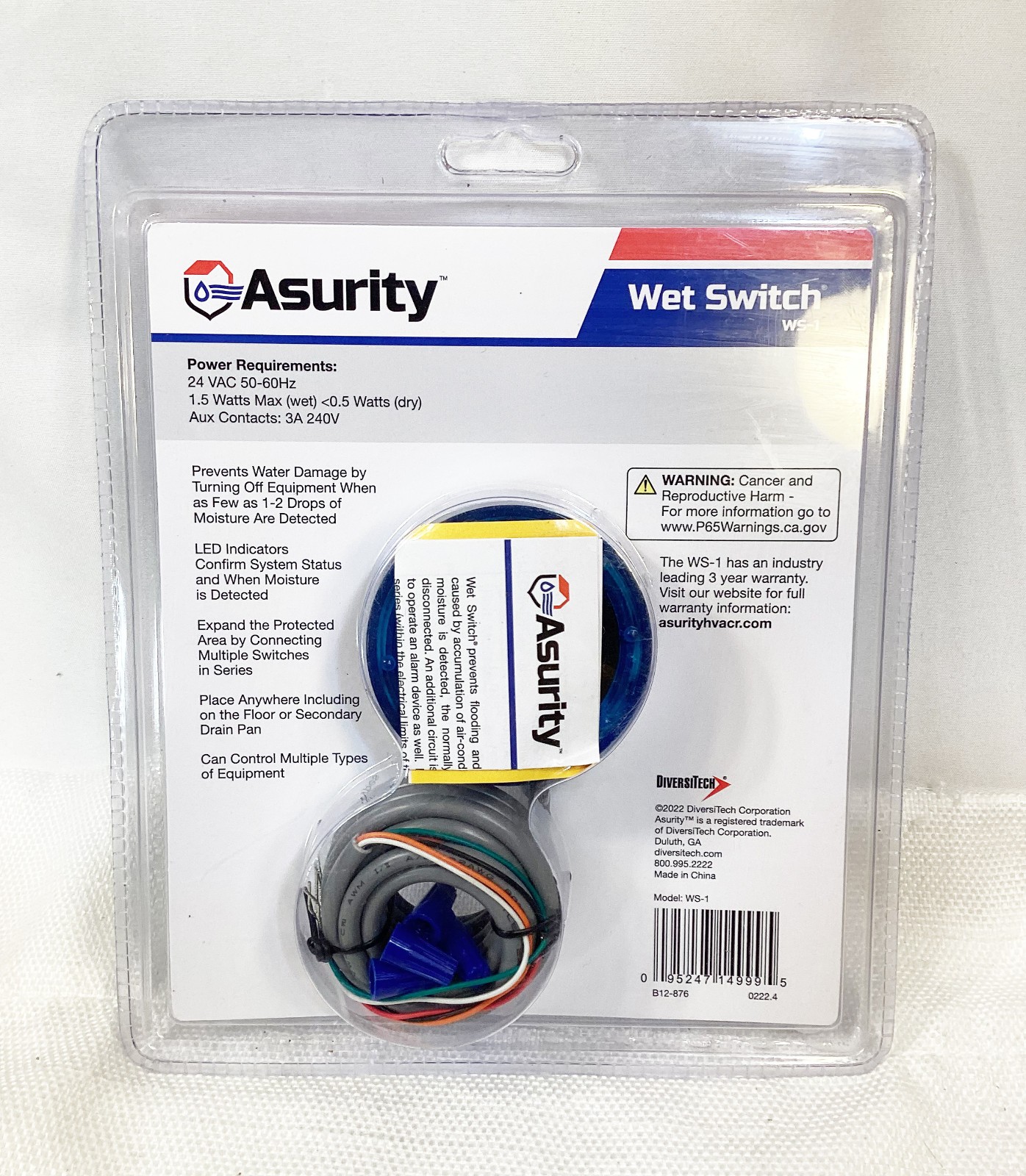 DiversiTech Asurity Wet Switch Flood Water Detector WS-1